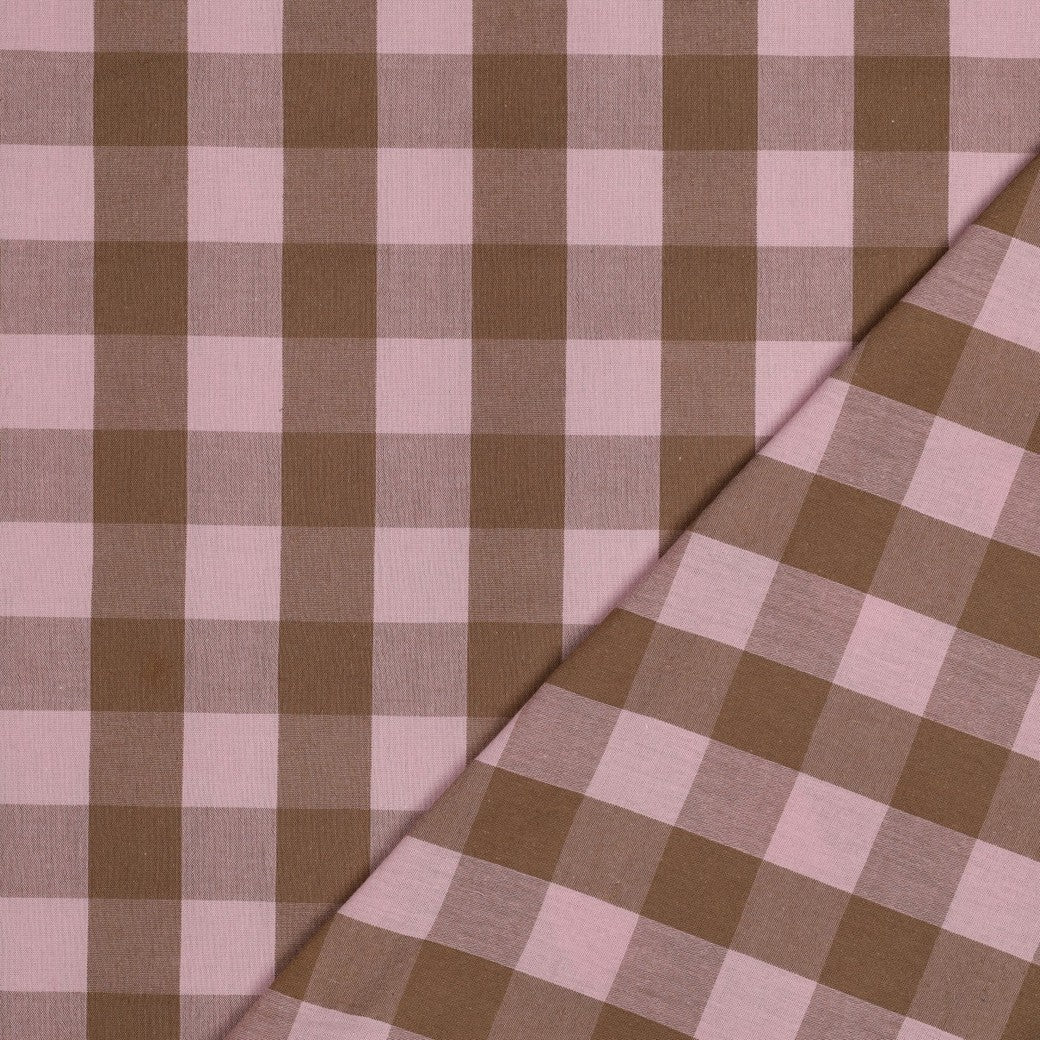 Light Pink And Brown Cotton Yarn Dyed Check