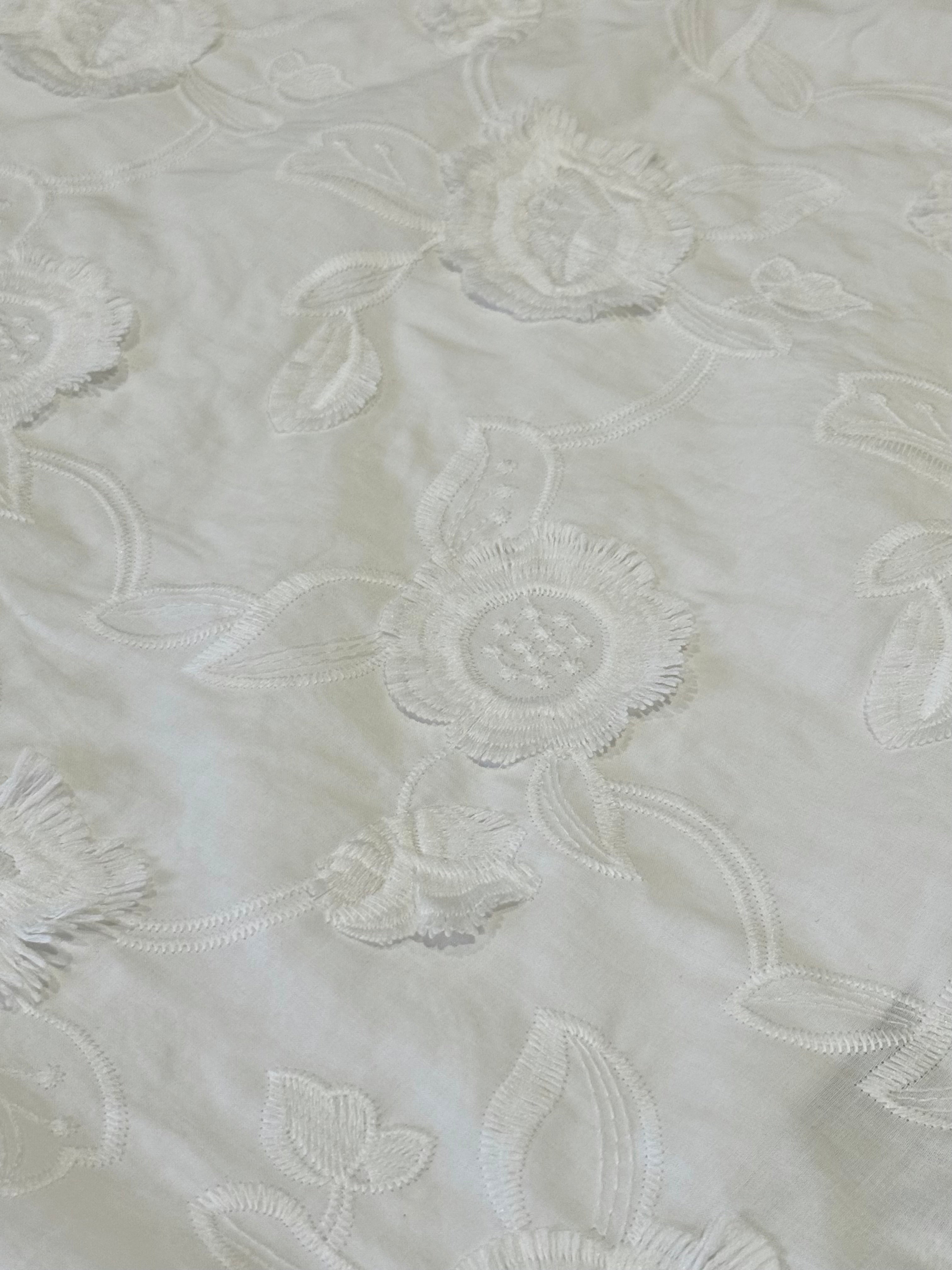 Daisy White Embroidered Cotton Lawn