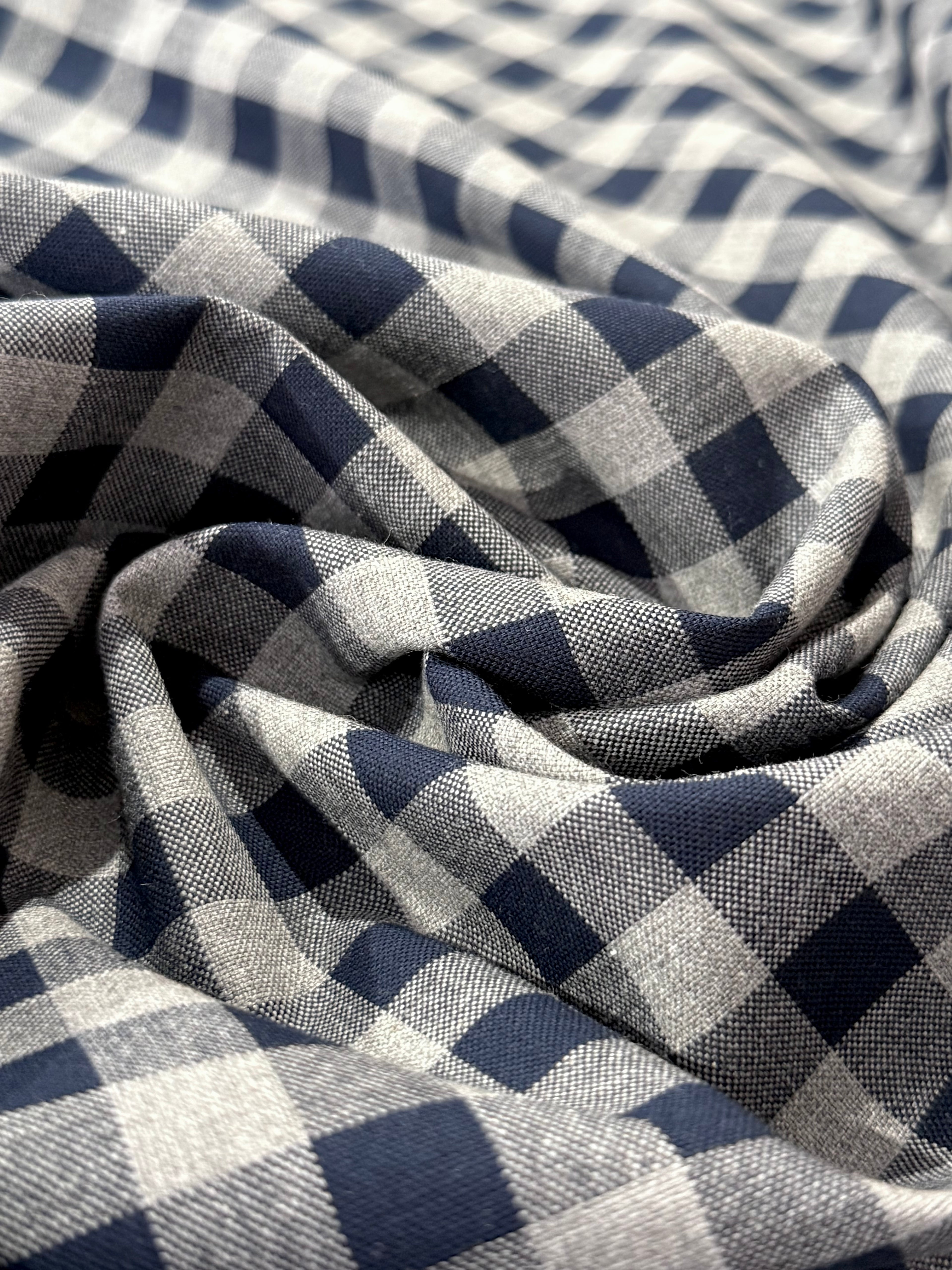 Blue & Grey Check Yarn-Dyed Oxford Cotton – Ex Paul Smith Deadstock