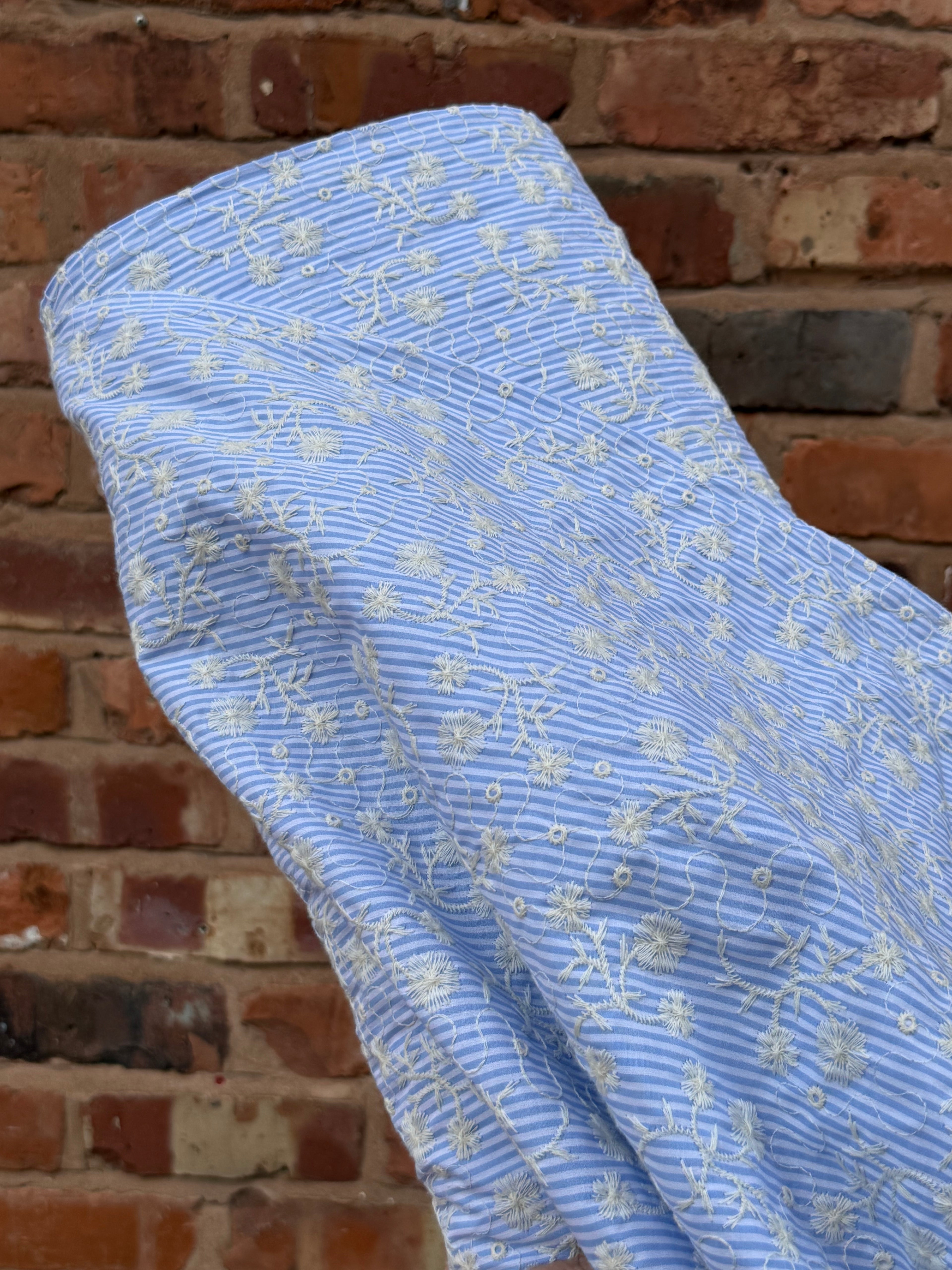 Blue And White Stripe Embroidery