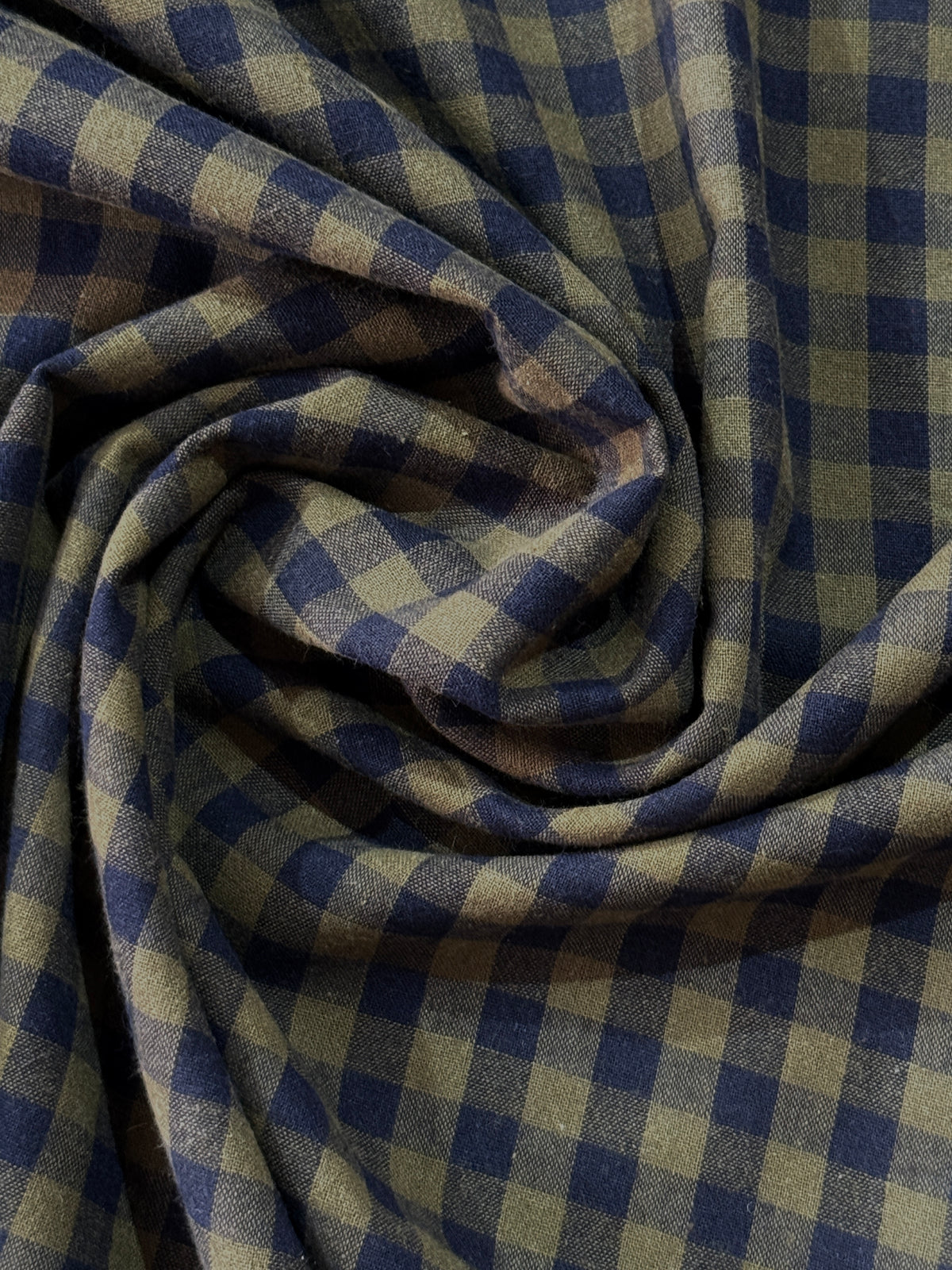 Koushi Gingham Check Japanese Yarn-Dyed Cotton Chambray by Lady McElroy - Olive