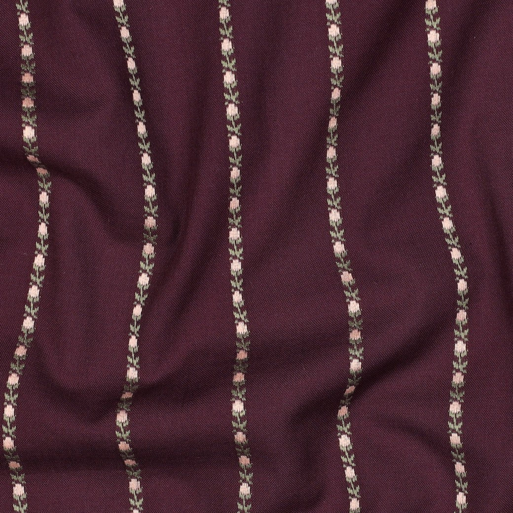 Burgundy Jacquard Flower Stripe Cotton