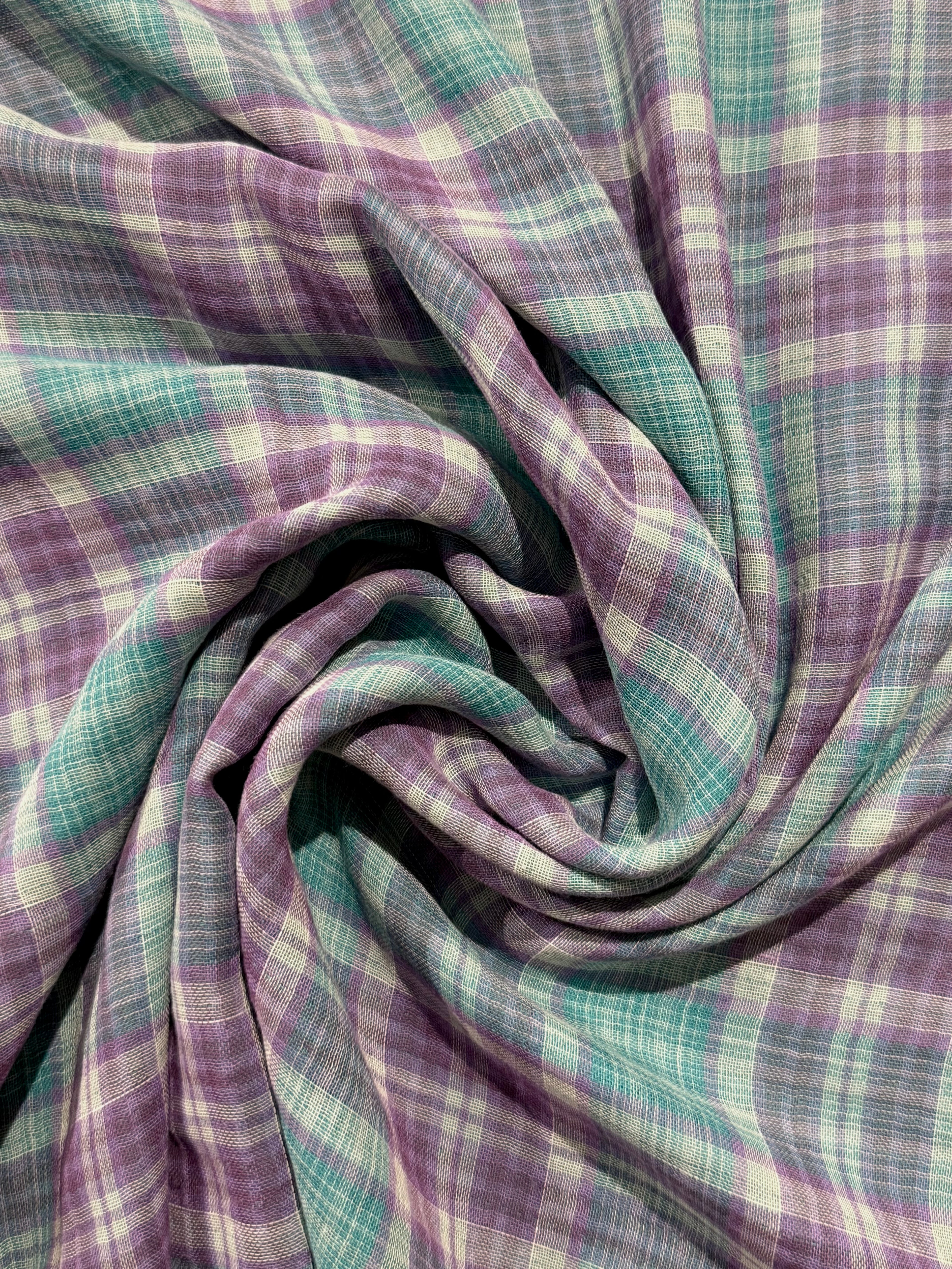 Lilac And Turquoise Check Double Gauze