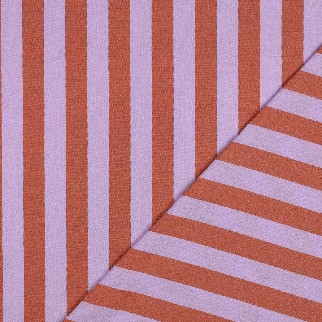 Lavender And Orange Cotton Yarn Dyed Stripes