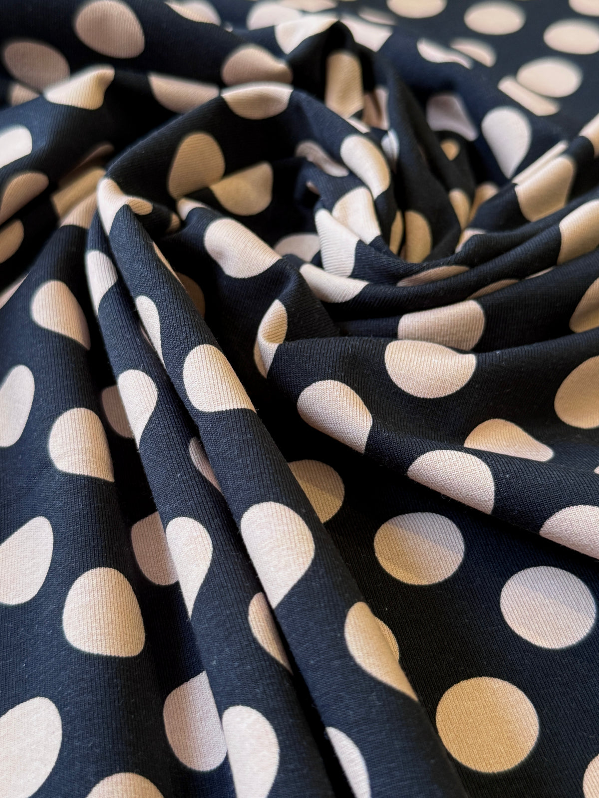 Black And Biscuit Polka Spots Cotton Jersey By Stof Of Denmark