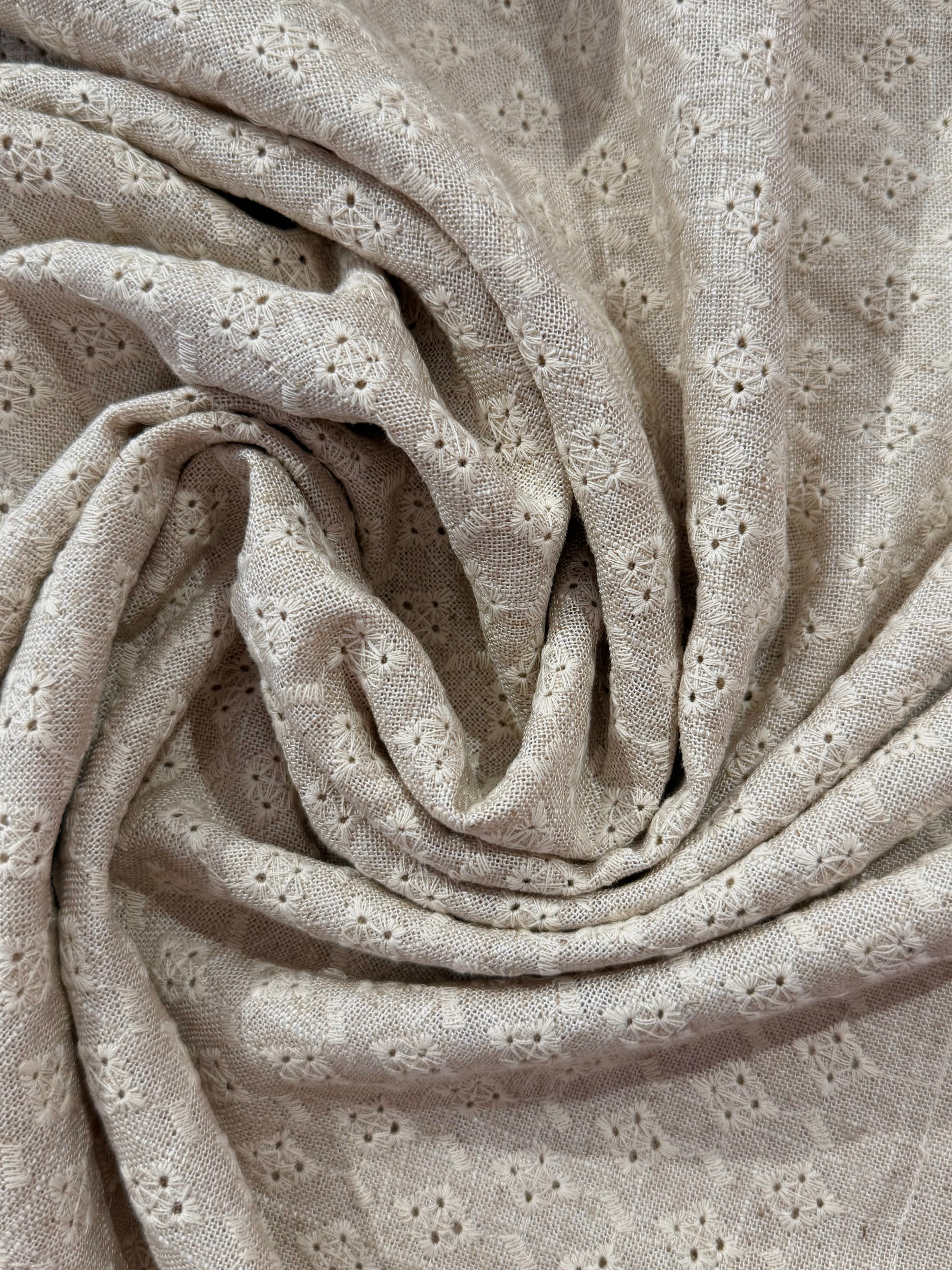 Embroidered Cutwork Viscose, Linen & Cotton Blend - Oatmeal