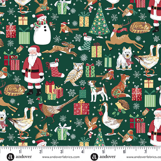 Friends Green MU230G - Country Christmas By Makower UK Individual Fat Quarter