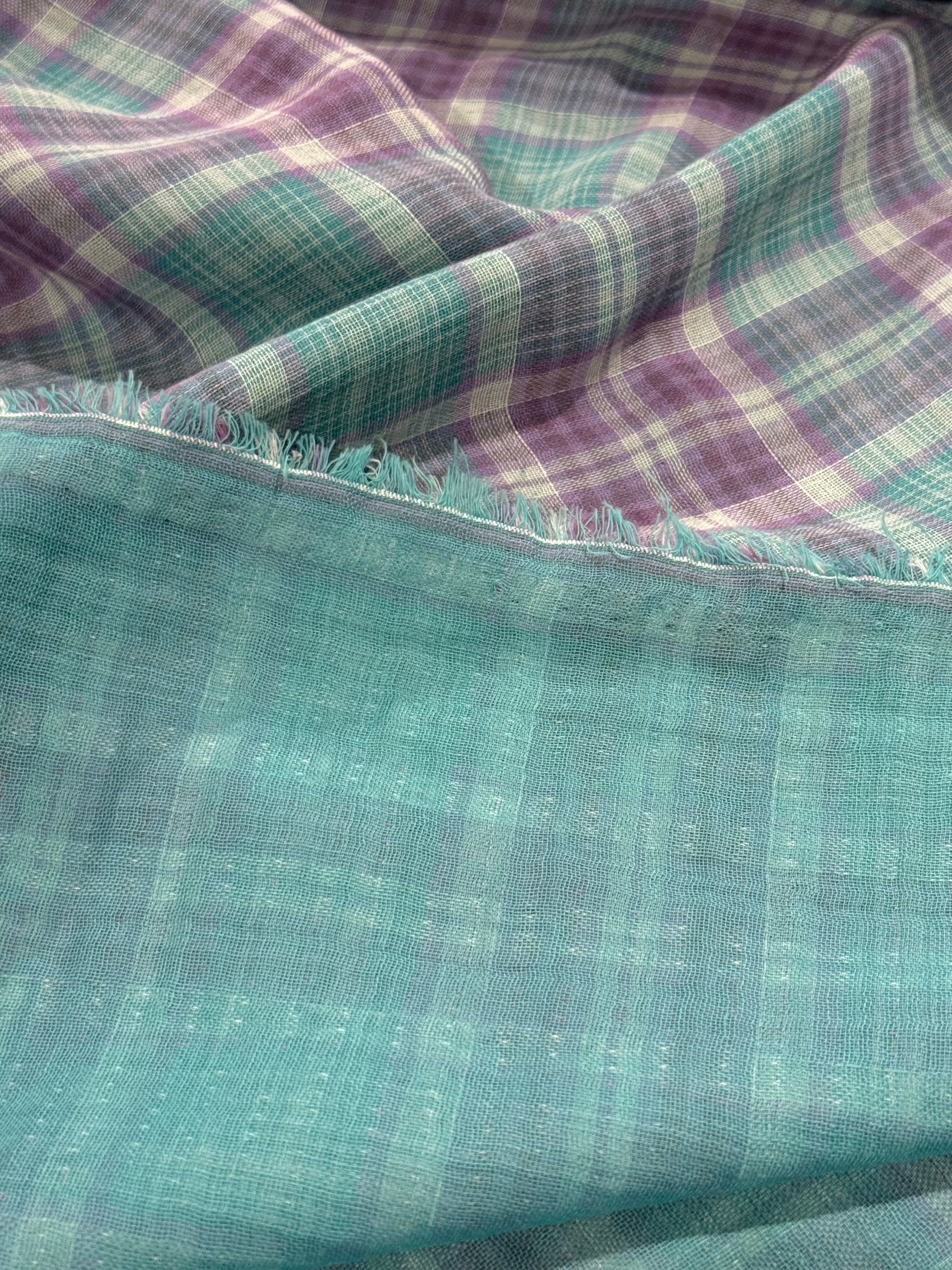 Lilac And Turquoise Check Double Gauze