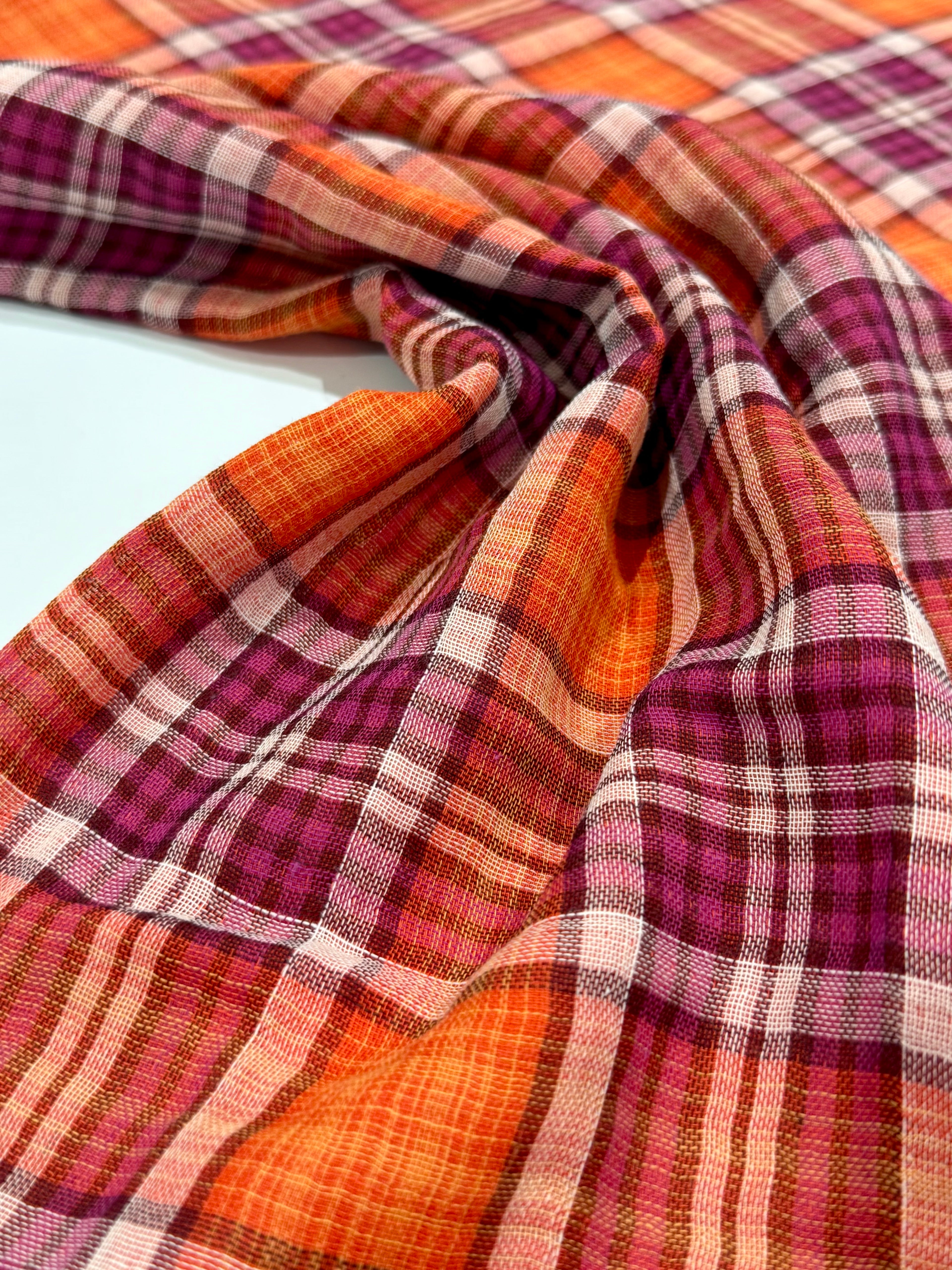 Orange And Fuchsia Check Double Gauze