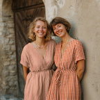 Blue & Brown Gingham Check Cotton Double Gauze