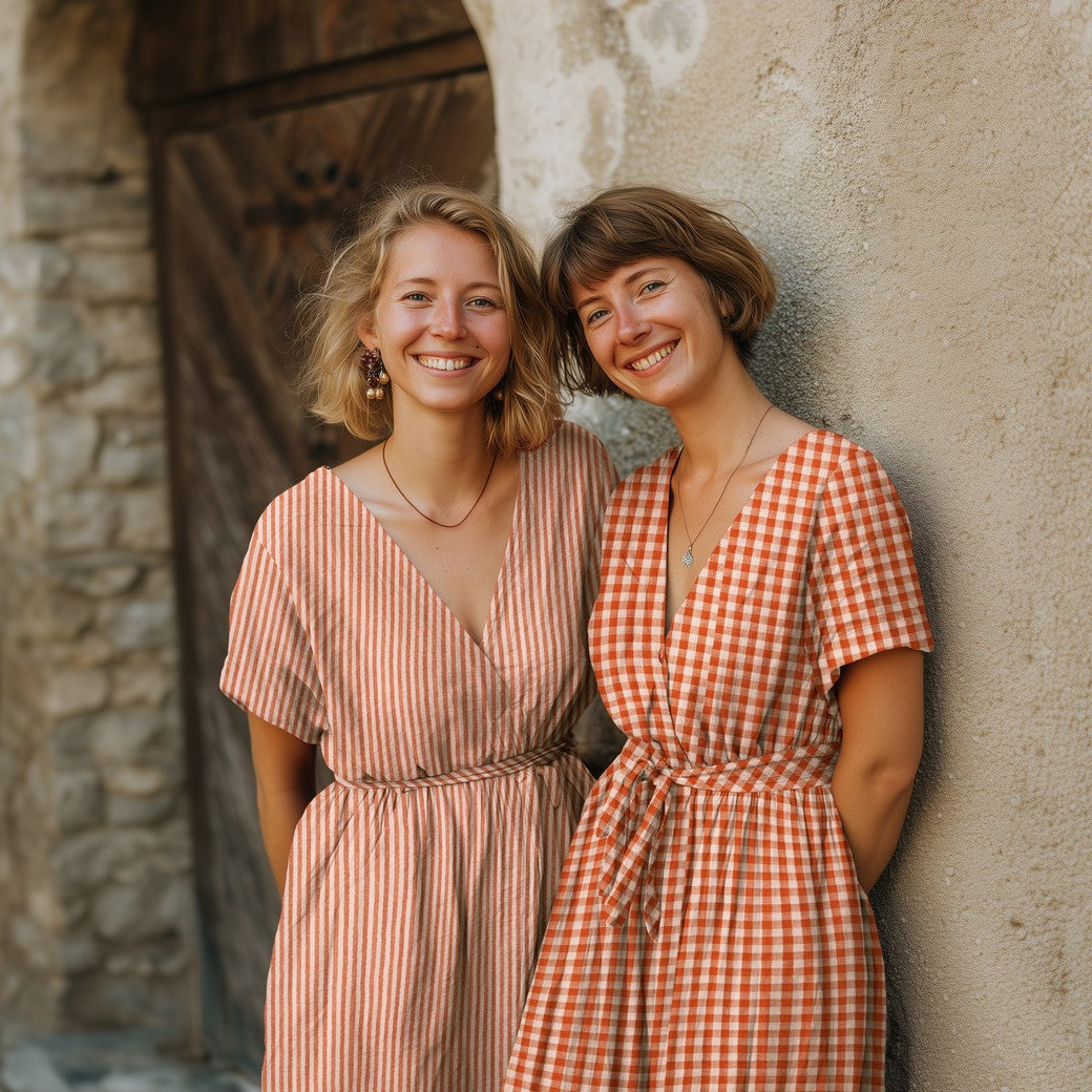 Blue & Brown Gingham Check Cotton Double Gauze