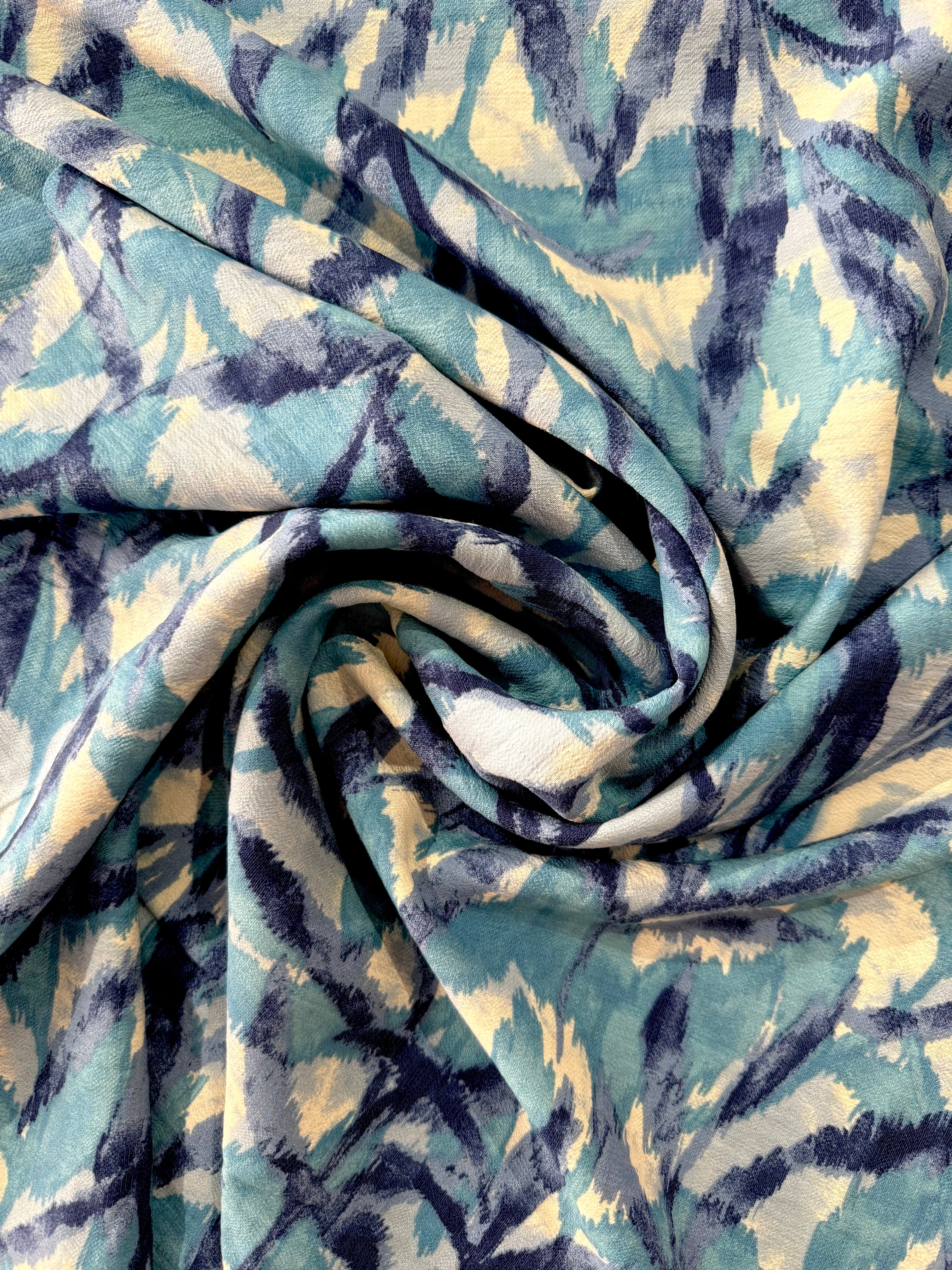 Abstract Leaves Viscose Blend Blue
