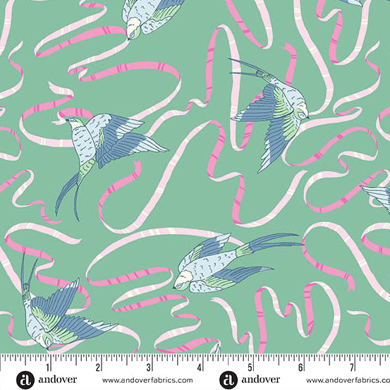 Fairytales Bird Aqua 2/10249T by Tiffany Lauren for Andover Fabrics