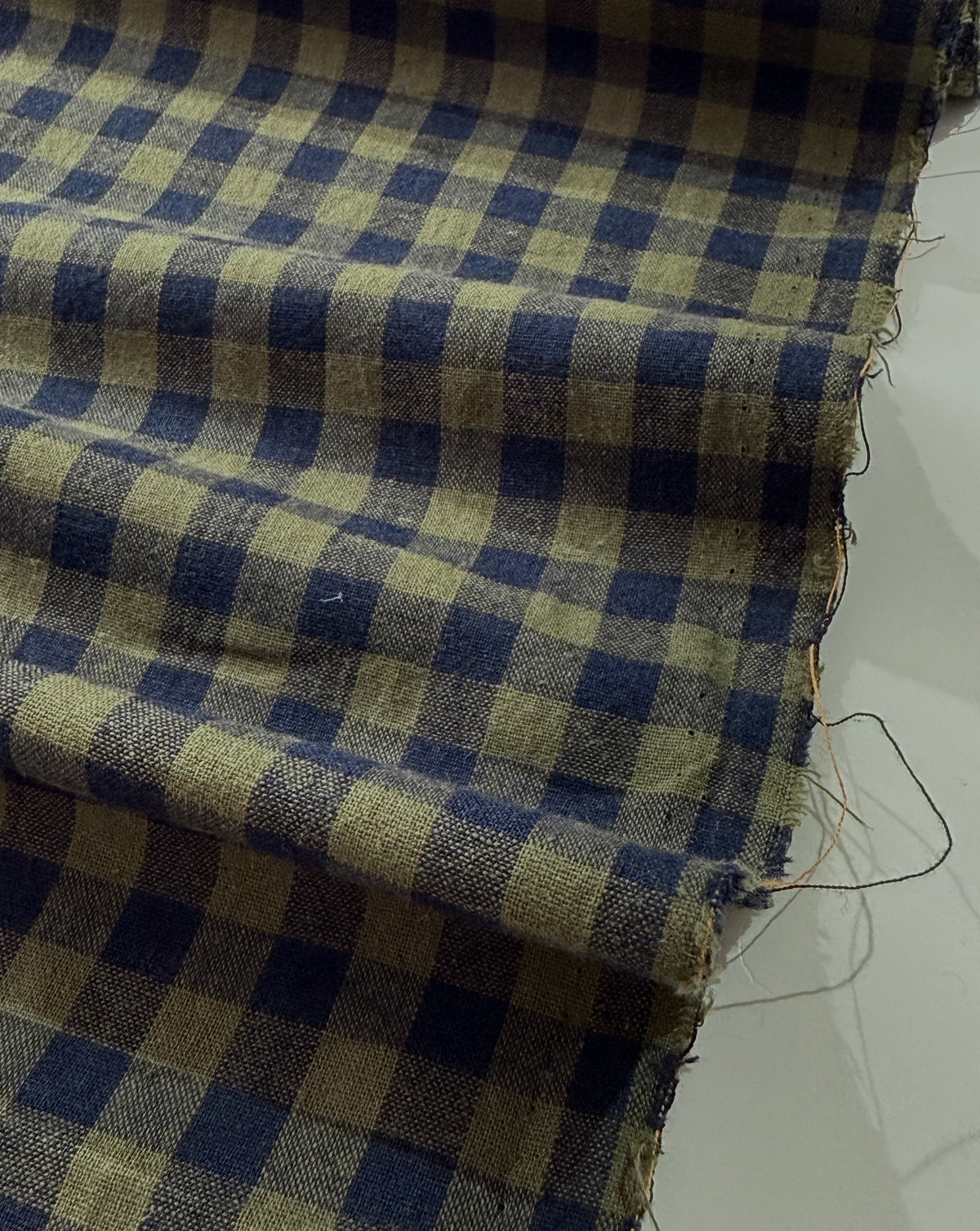 Koushi Gingham Check Japanese Yarn-Dyed Cotton Chambray by Lady McElroy - Olive