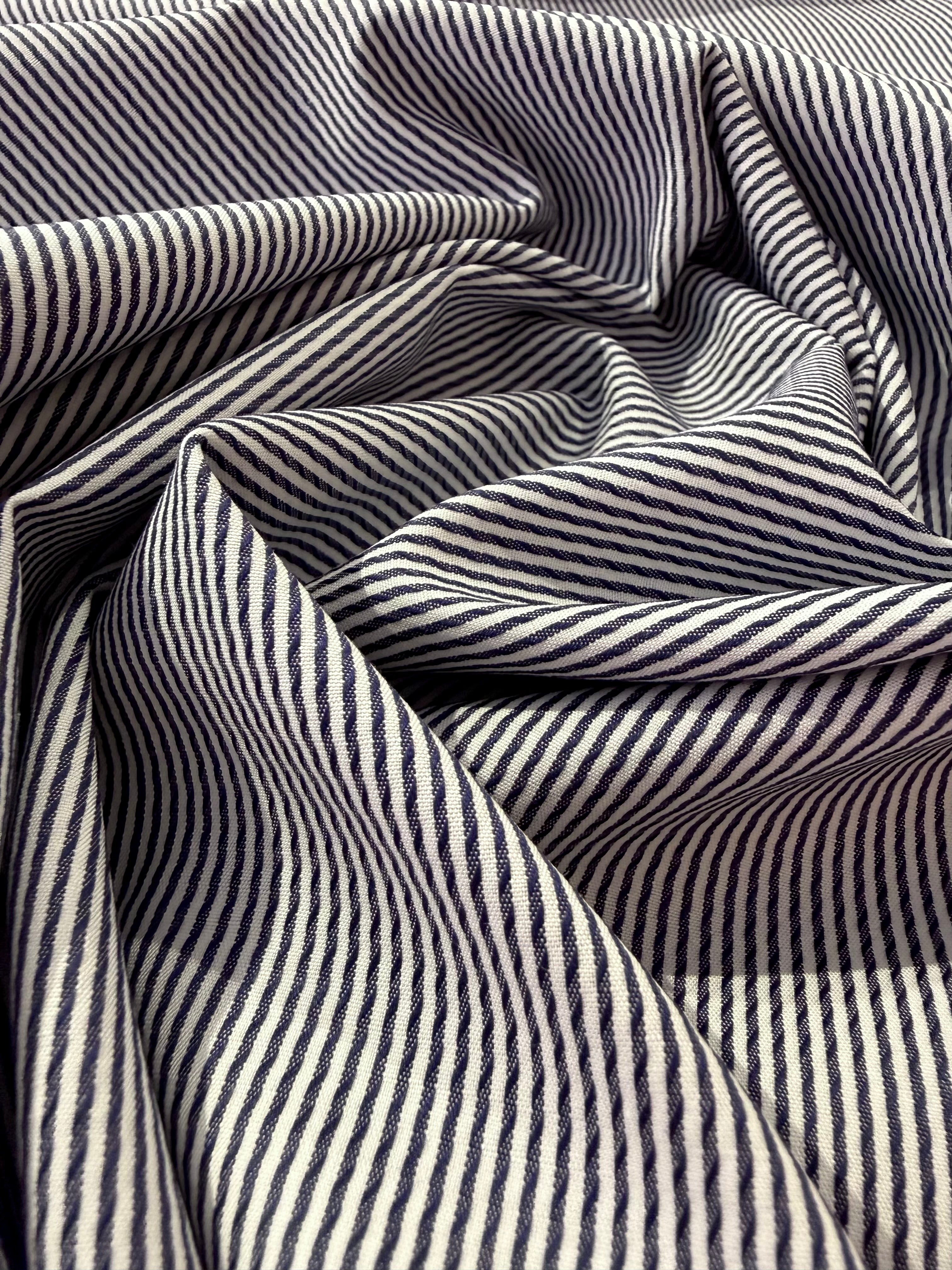 Ex Designer Deadstock Stripe Cotton - Navy