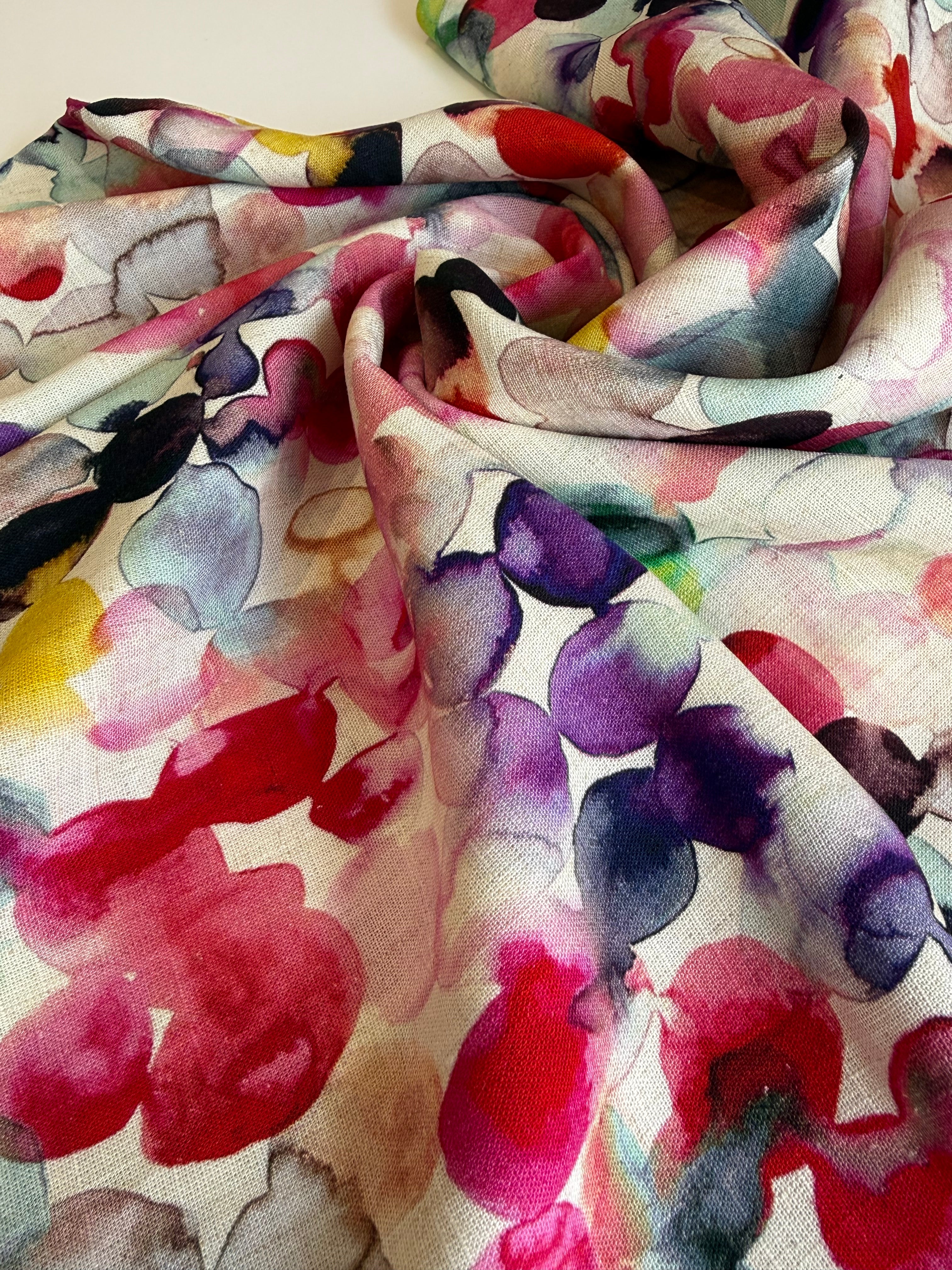 Watercolour Burst Viscose Linen Blend