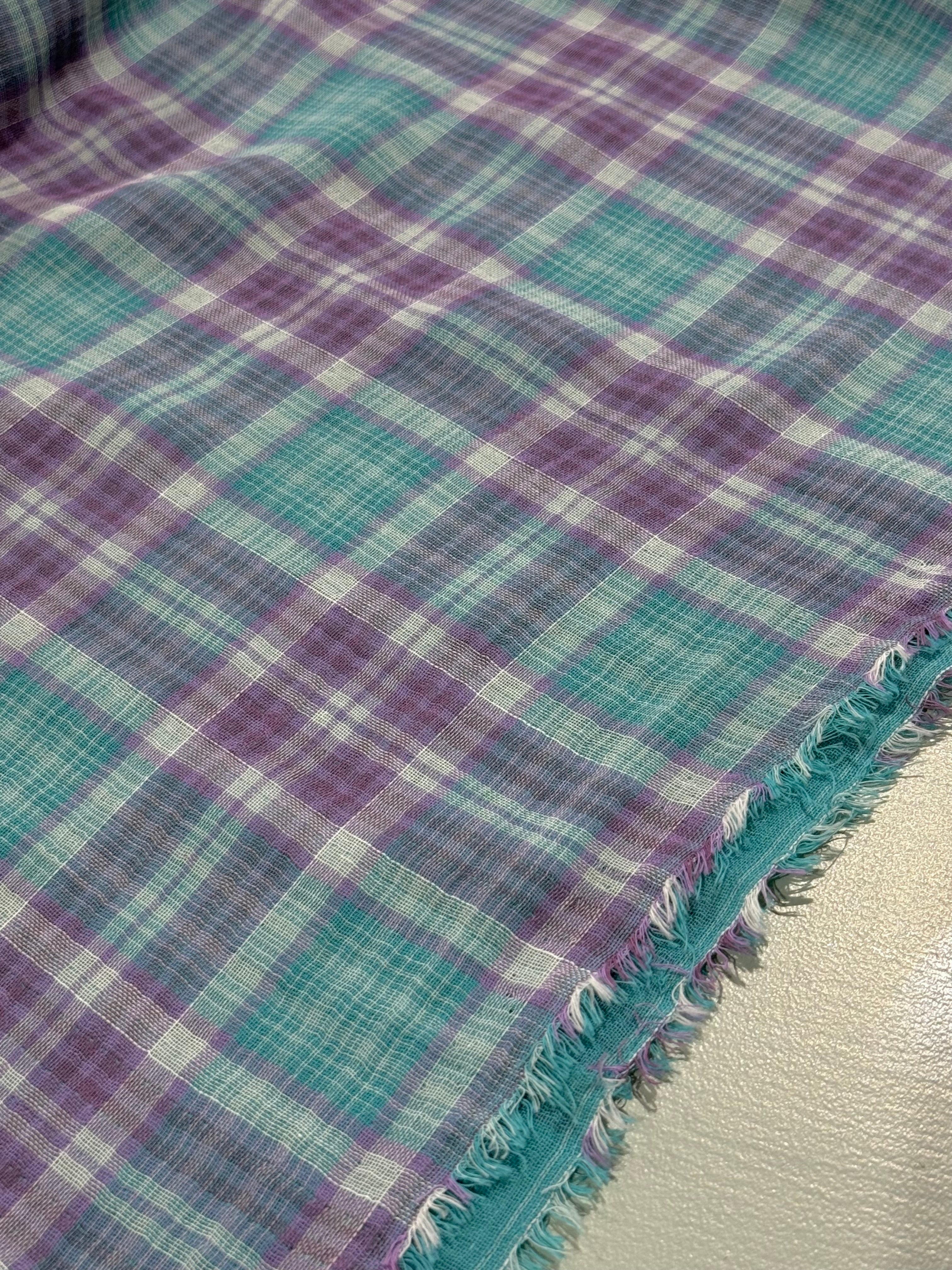 Lilac And Turquoise Check Double Gauze