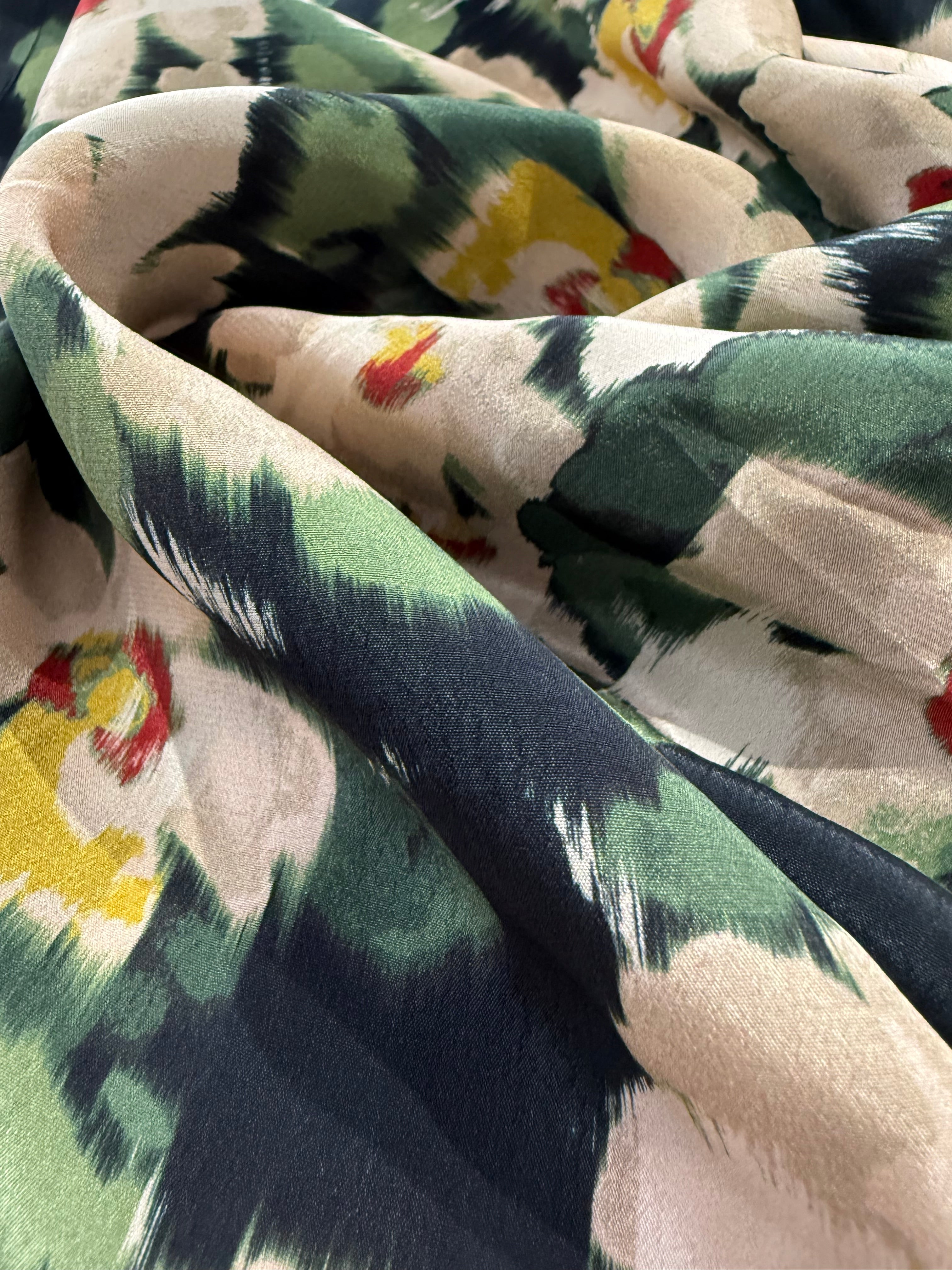Painted Meadow Green Sandwashed Silk-Mix Crepe De Chine By Lady McElroy