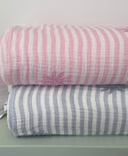 Palm Embroidery Cotton Double Gauze - Blue