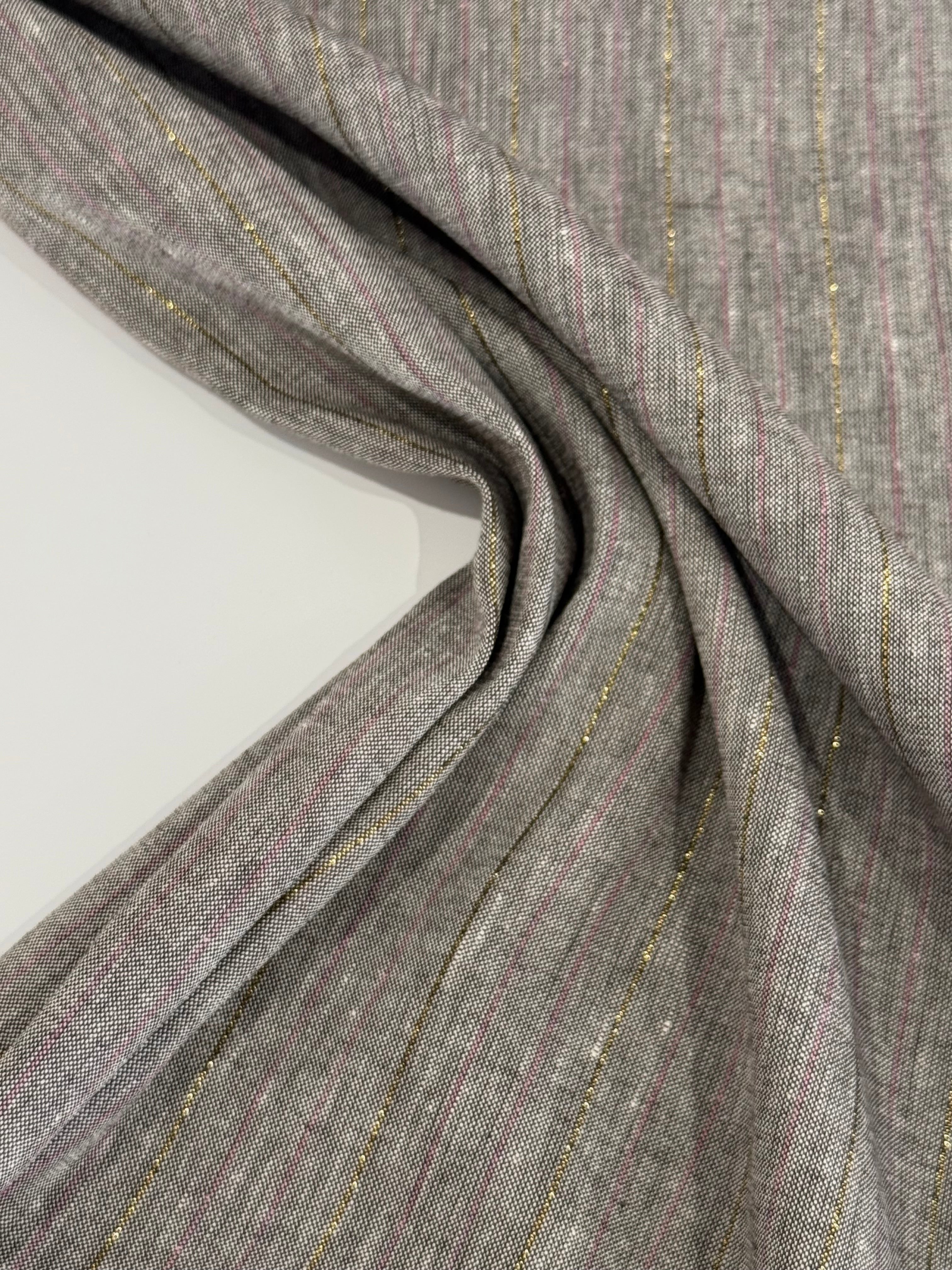 Pale Brown Pinstripe Linen And Viscose Blend