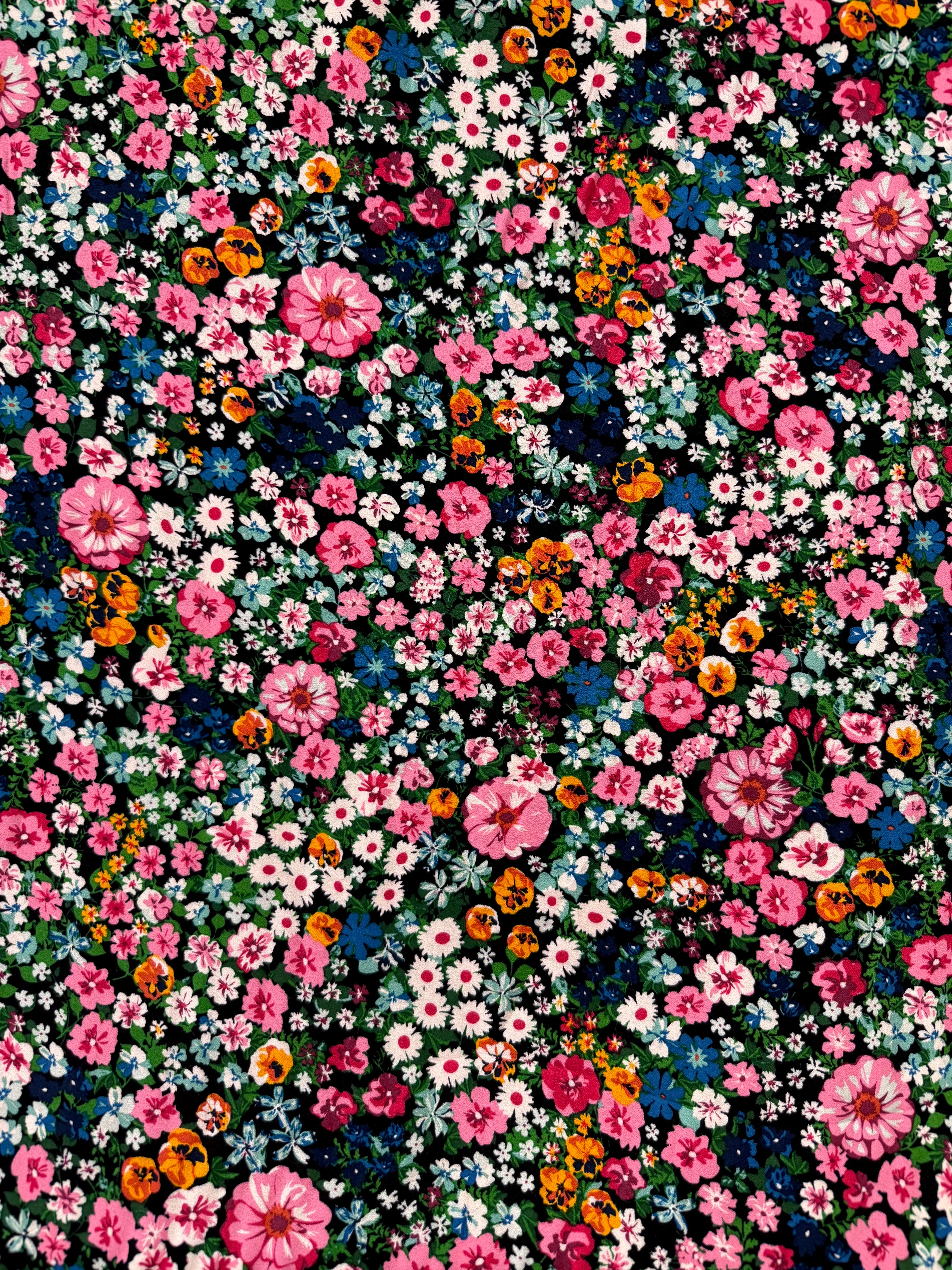Wildflower Meadow Black Viscose Crêpe