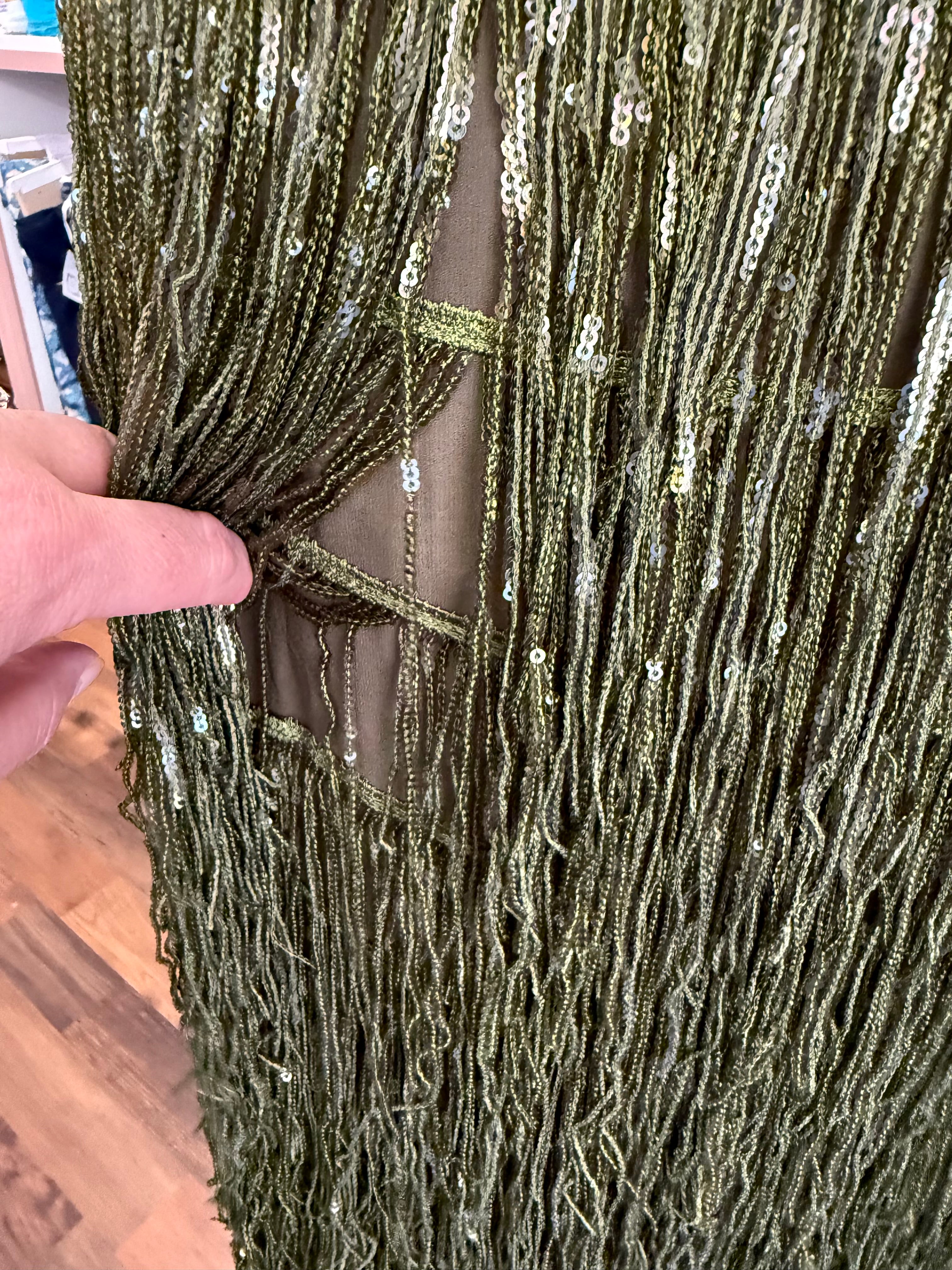 Ex Zara Deadstock Olive Sequin Tassel Crêpe