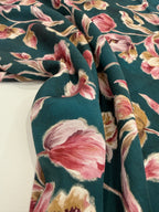 Vintage Blooms Viscose Satin - Teal