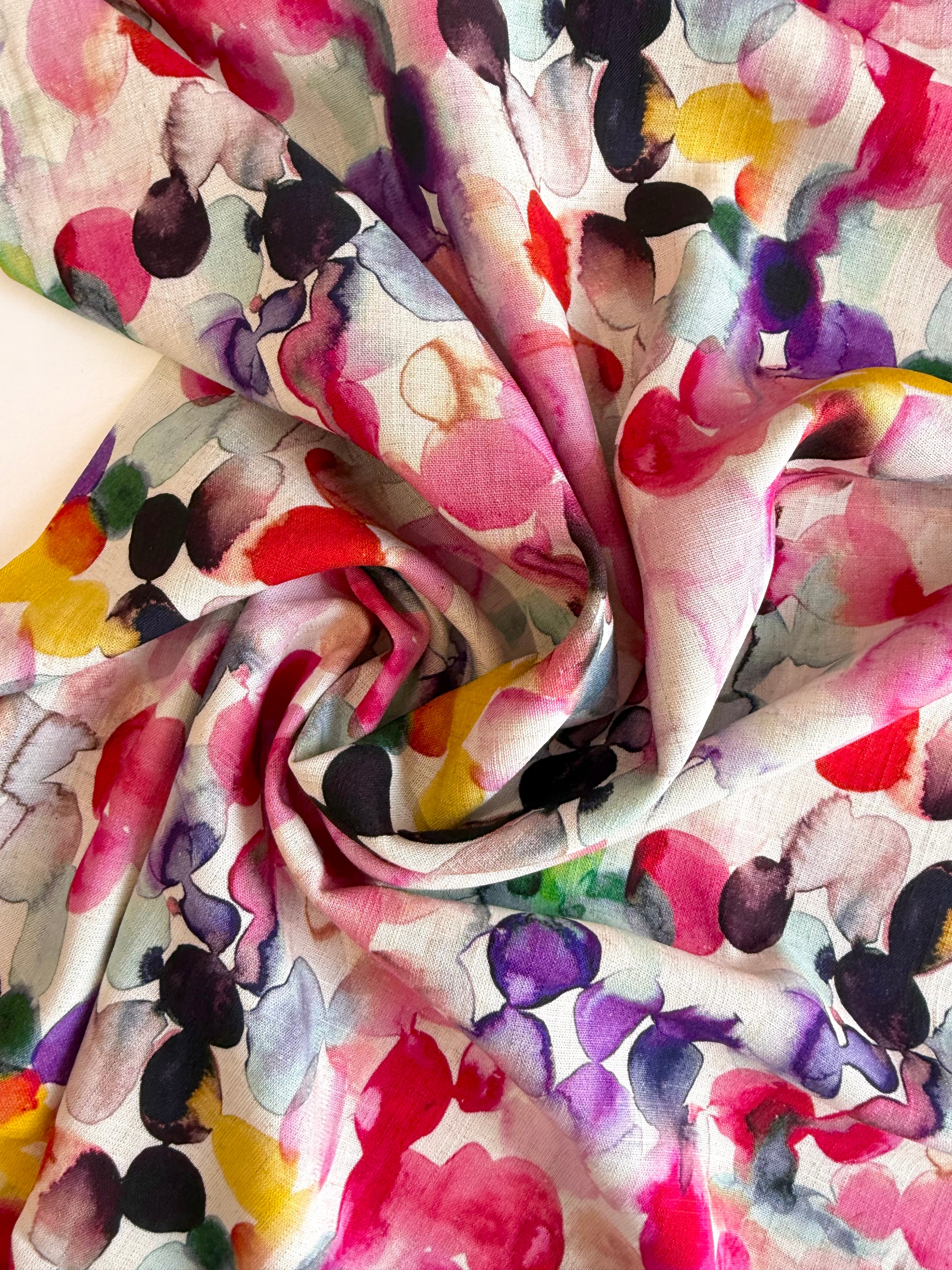 Watercolour Burst Viscose Linen Blend