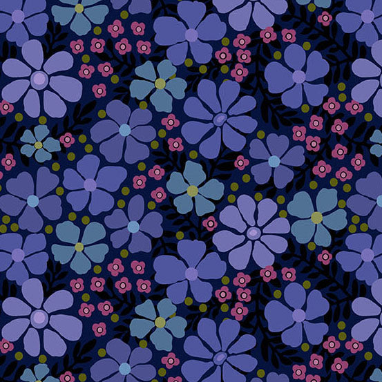 Mystic Meadow Floral Blue 2/10163B by Nancy Rink for Andover Fabrics