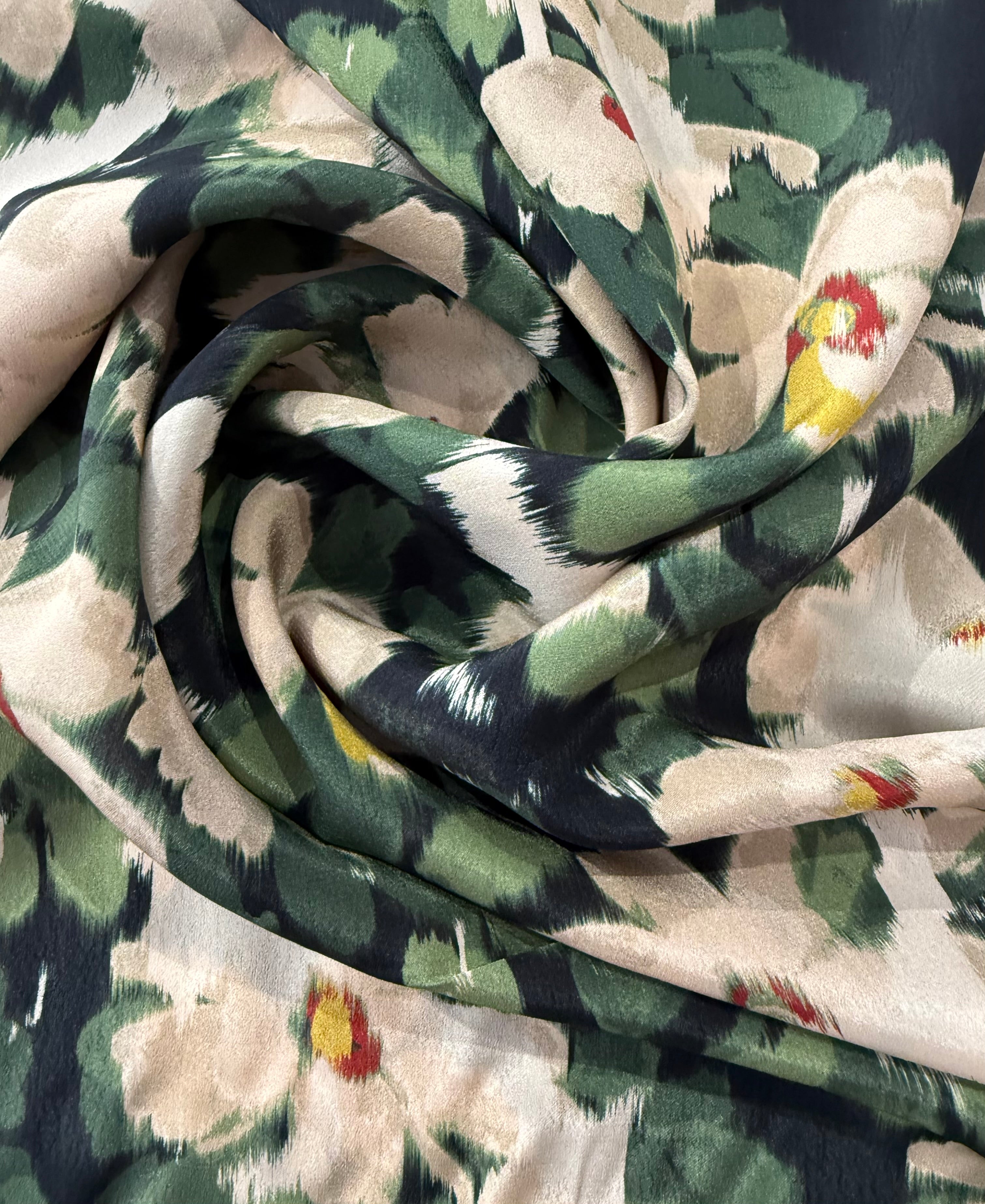 Painted Meadow Green Sandwashed Silk-Mix Crepe De Chine By Lady McElroy