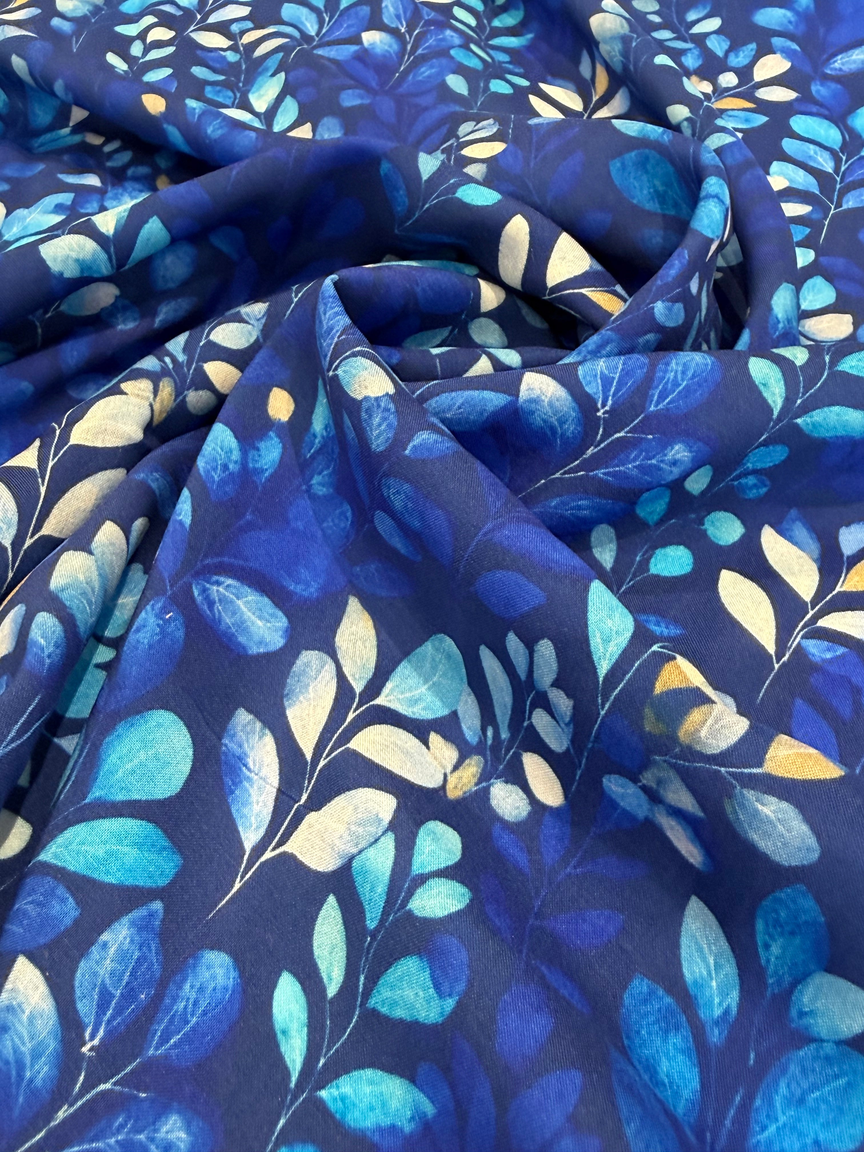 Colbalt Flowers Viscose Lawn