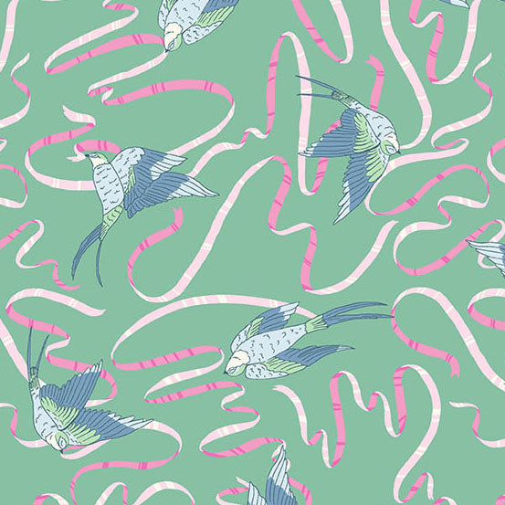 Fairytales Bird Aqua 2/10249T by Tiffany Lauren for Andover Fabrics