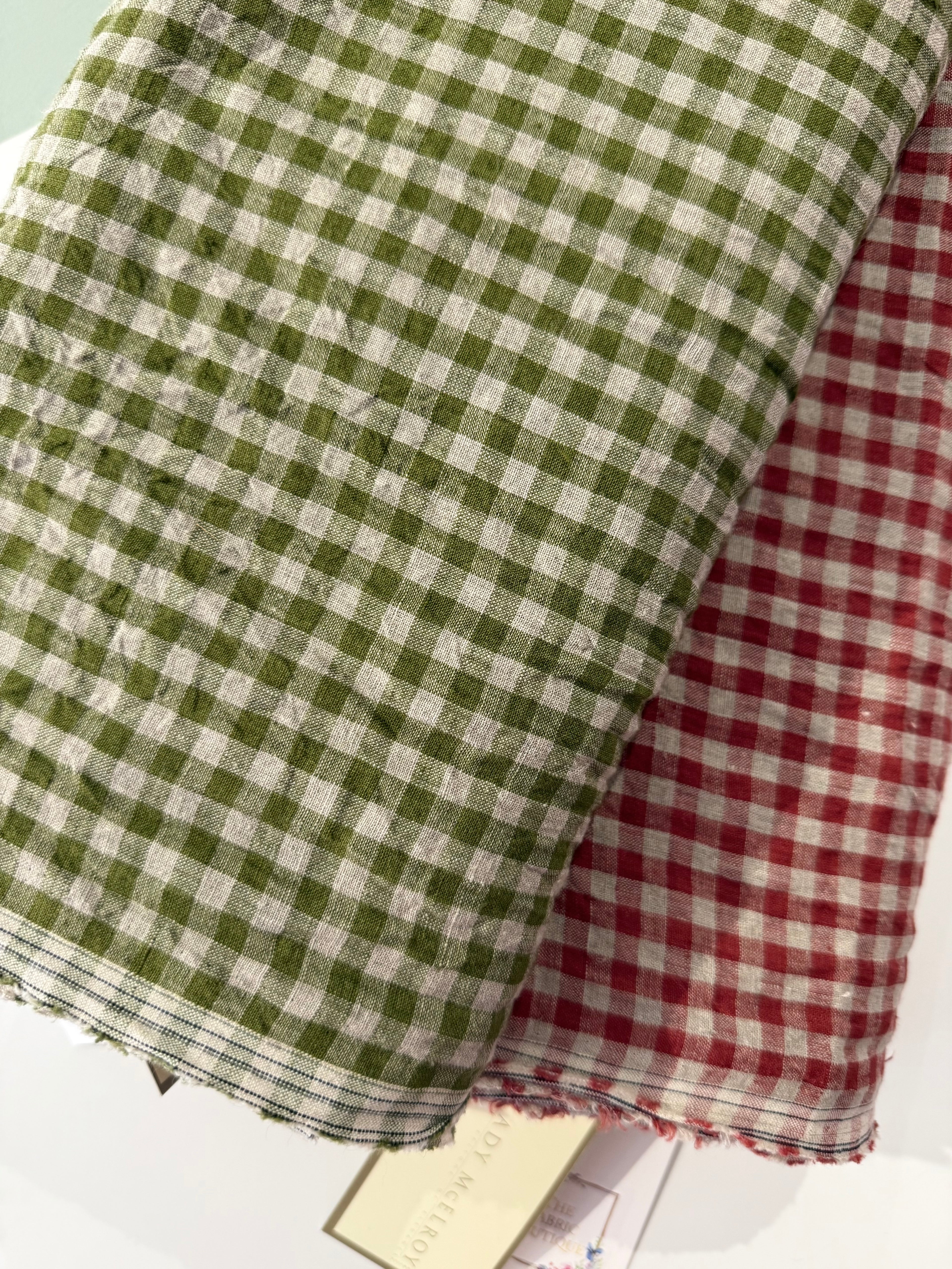 Homestead Gingham Laundered Linen - Kiwi Green - By Lady McElroy