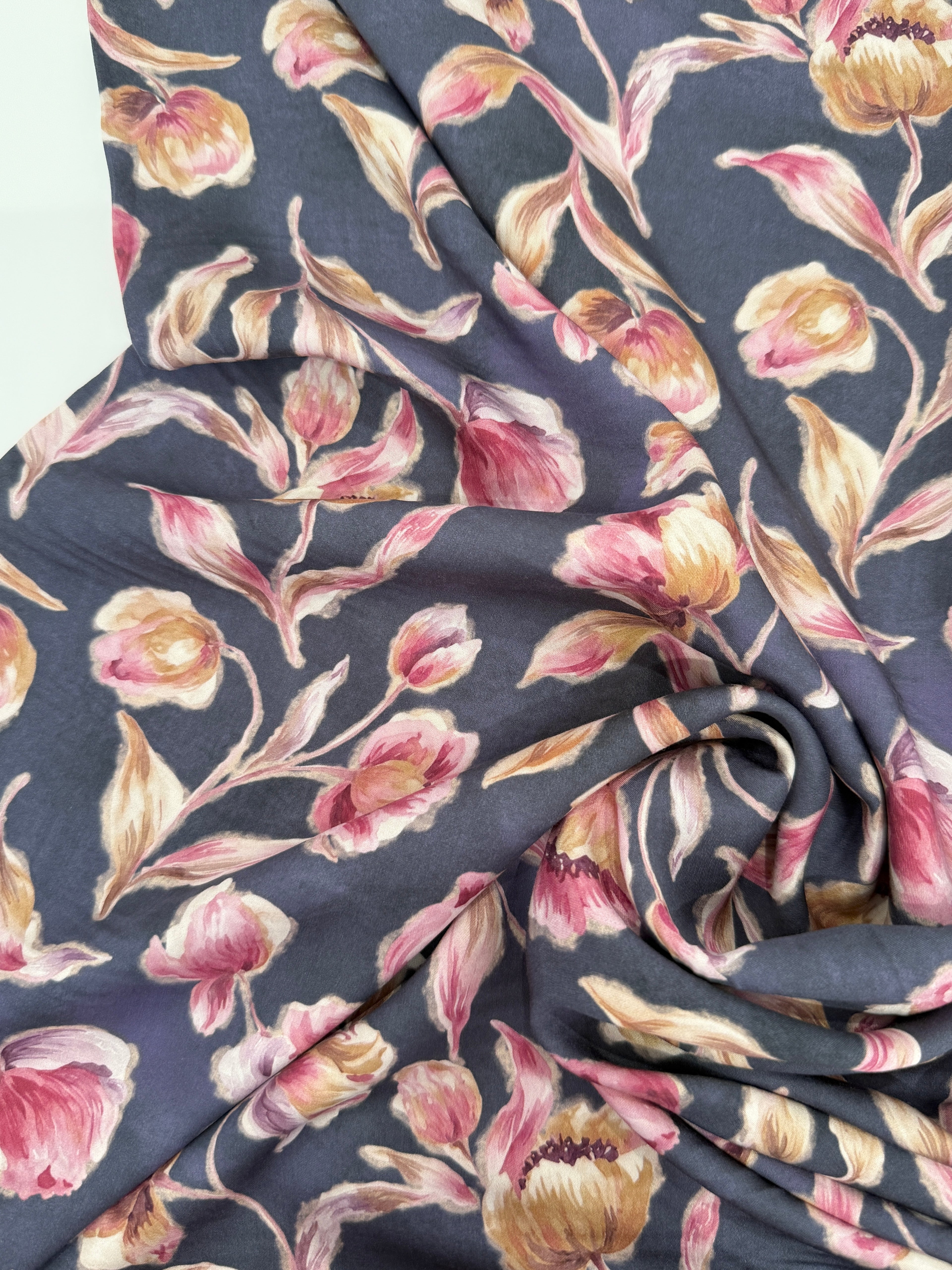 Vintage Blooms Viscose Satin - Mauve