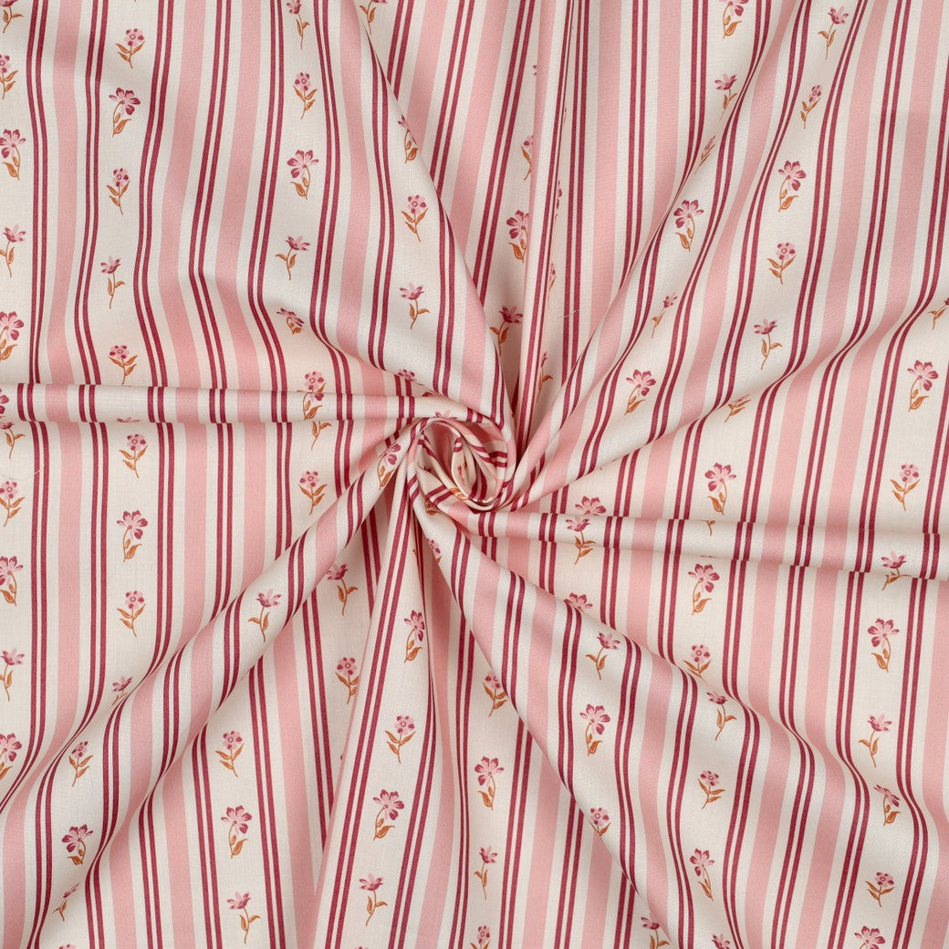 Birdie Stripe Flower Cotton Poplin