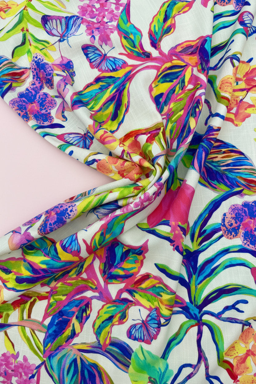Tropical Butterfly Viscose Linen Blend