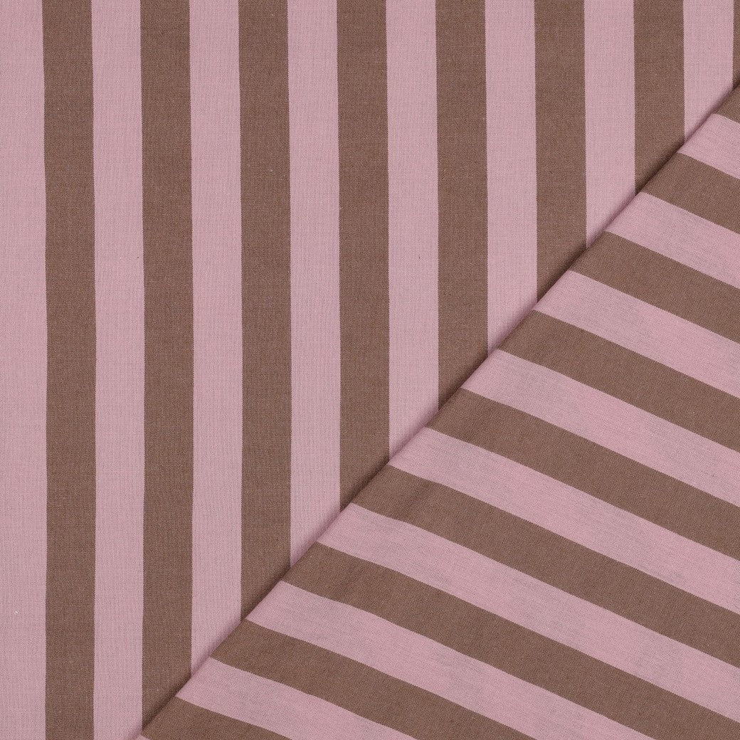 Light Pink And Brown Cotton Yarn Dyed Stripes