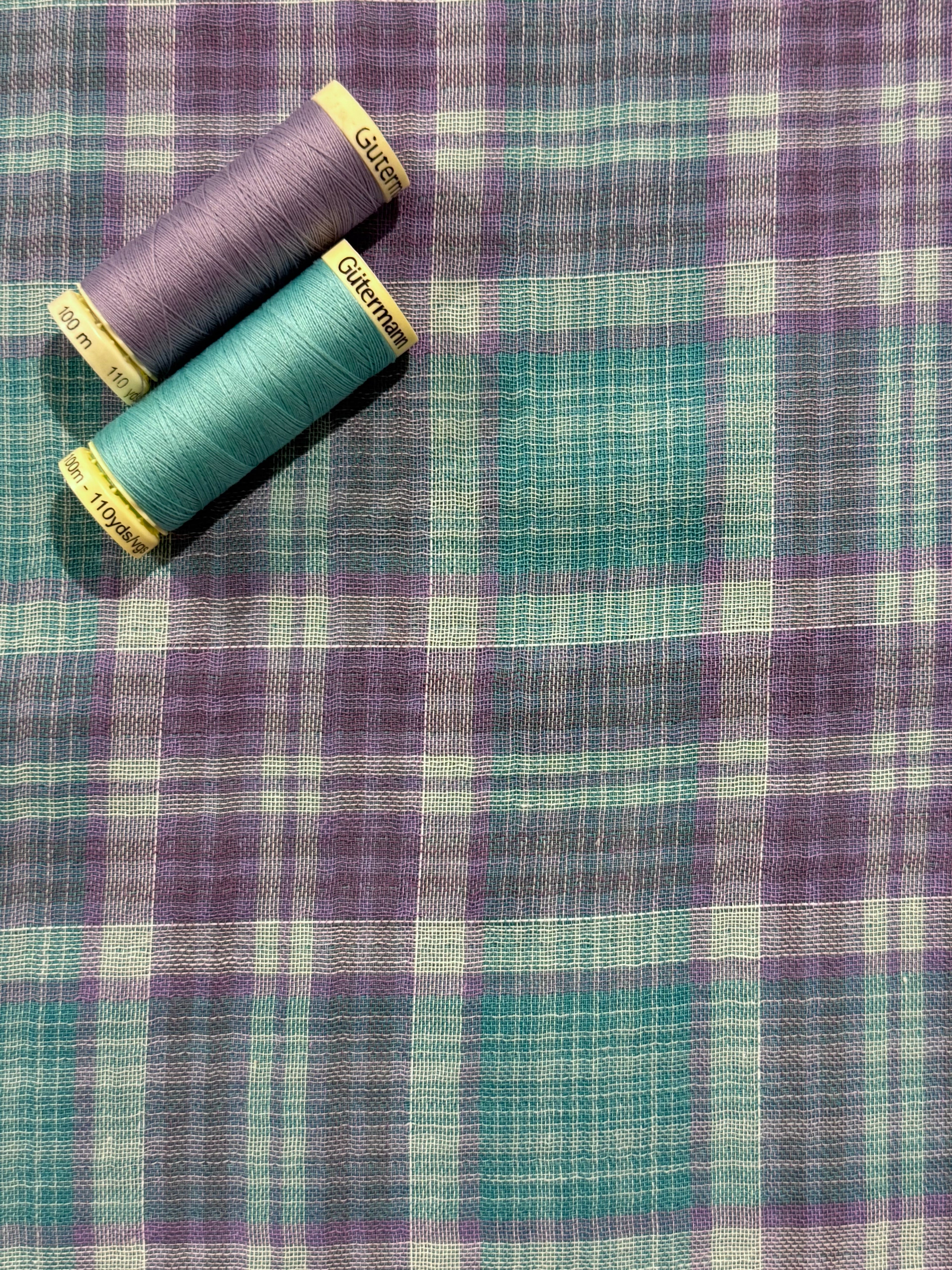 Lilac And Turquoise Check Double Gauze