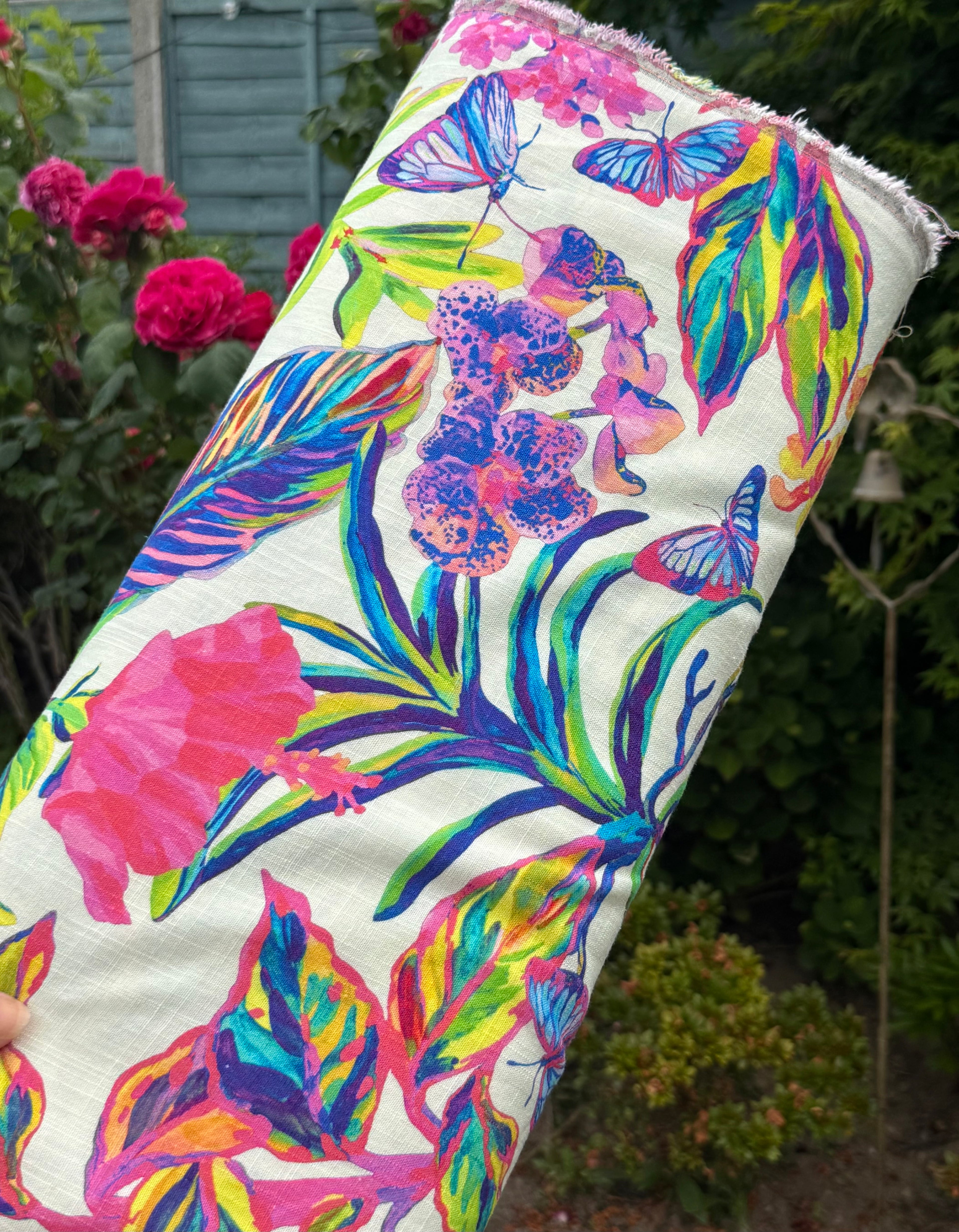 Tropical Butterfly Viscose Linen Blend