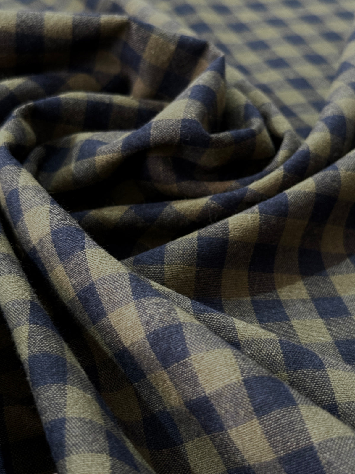 Koushi Gingham Check Japanese Yarn-Dyed Cotton Chambray by Lady McElroy - Olive