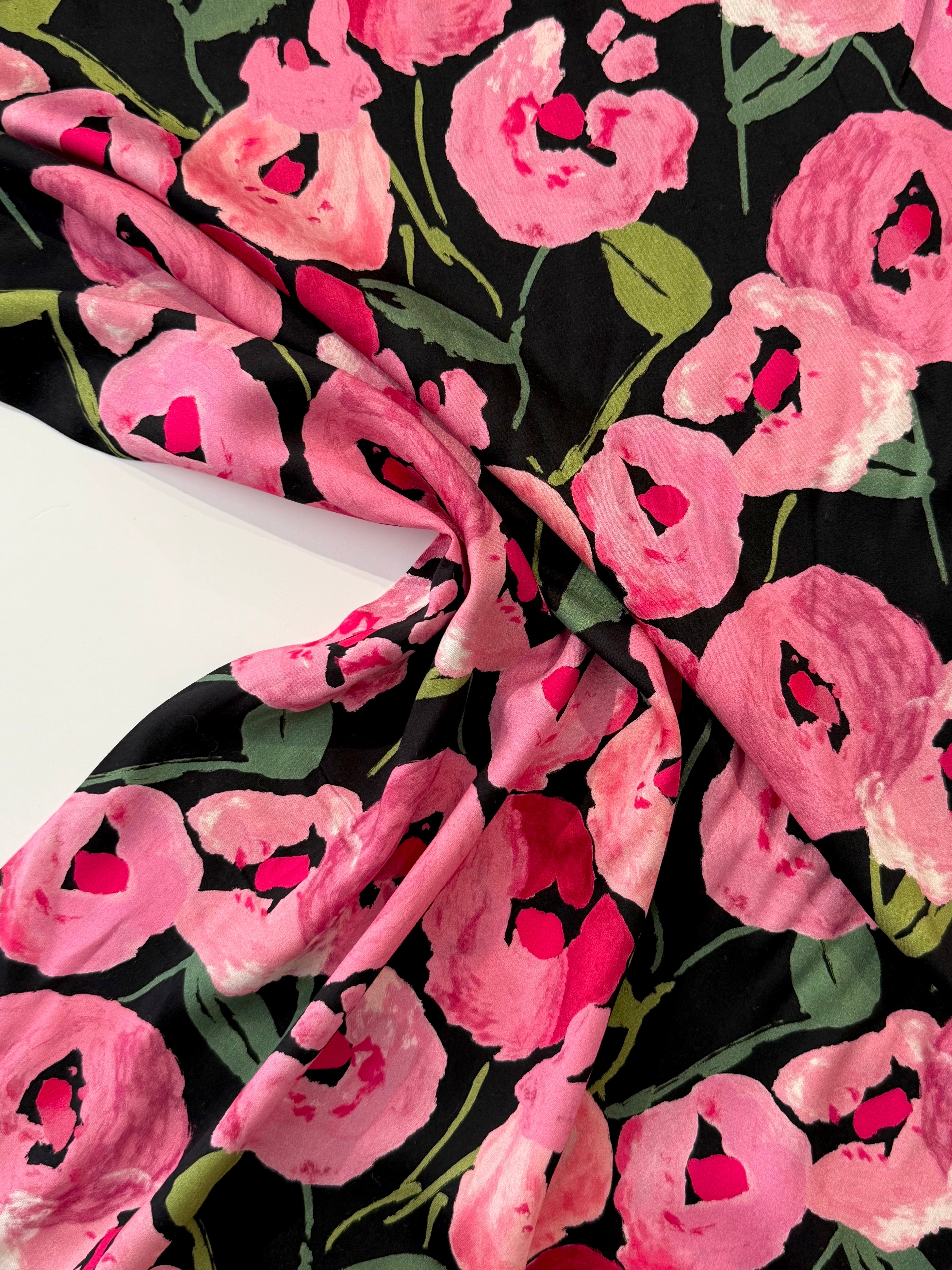 Painterly Peony Noir - Sandwashed Silk Mix Soft Satin Twill By Lady McElroy