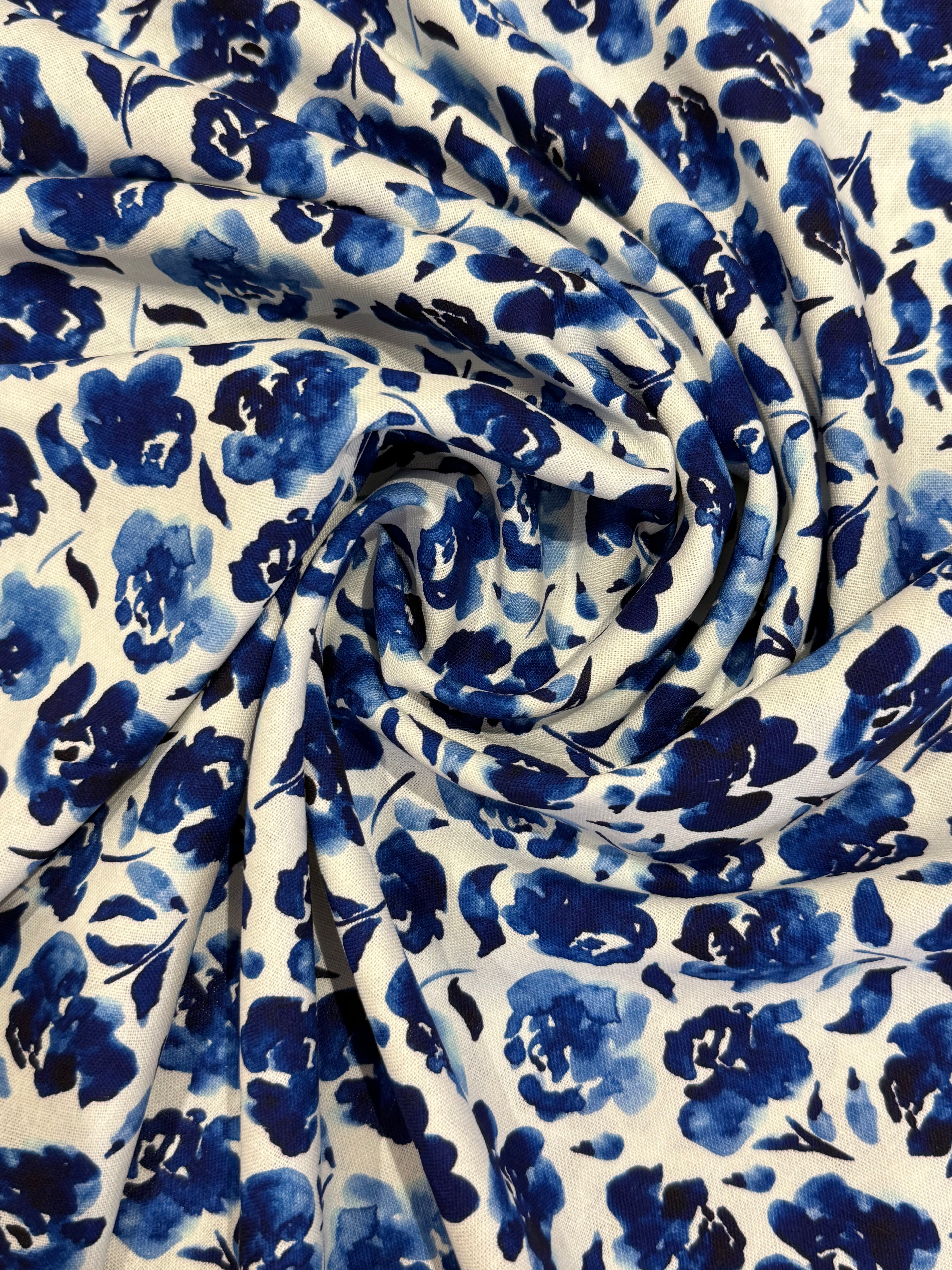 Painterly Flowers Viscose Linen Blend