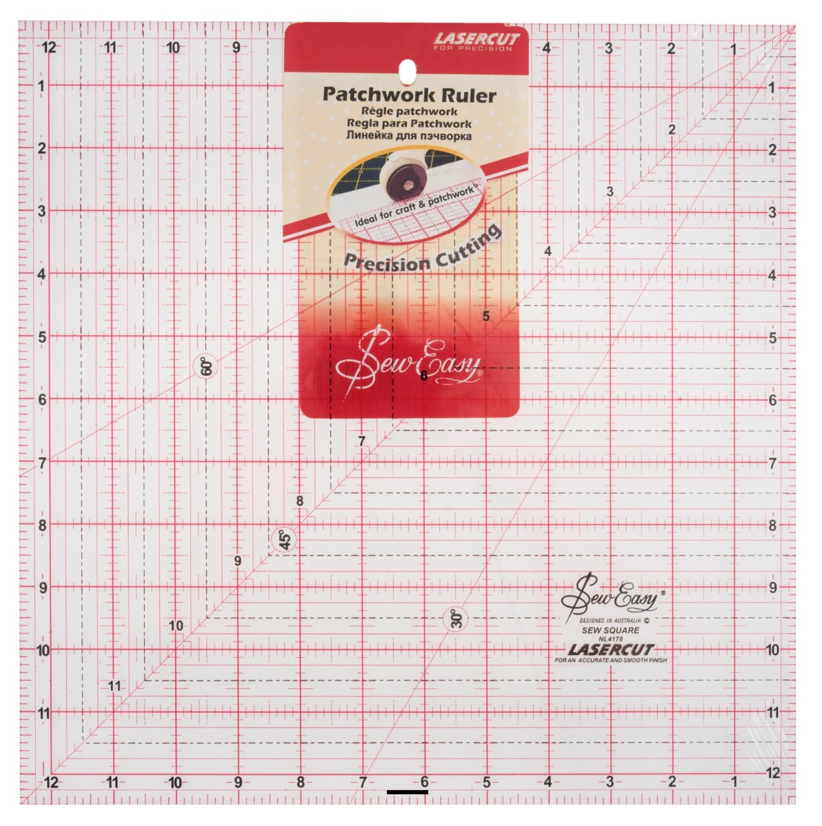 12.5” Inch Square Imperial Grid Patchwork Ruler By Sew Easy
