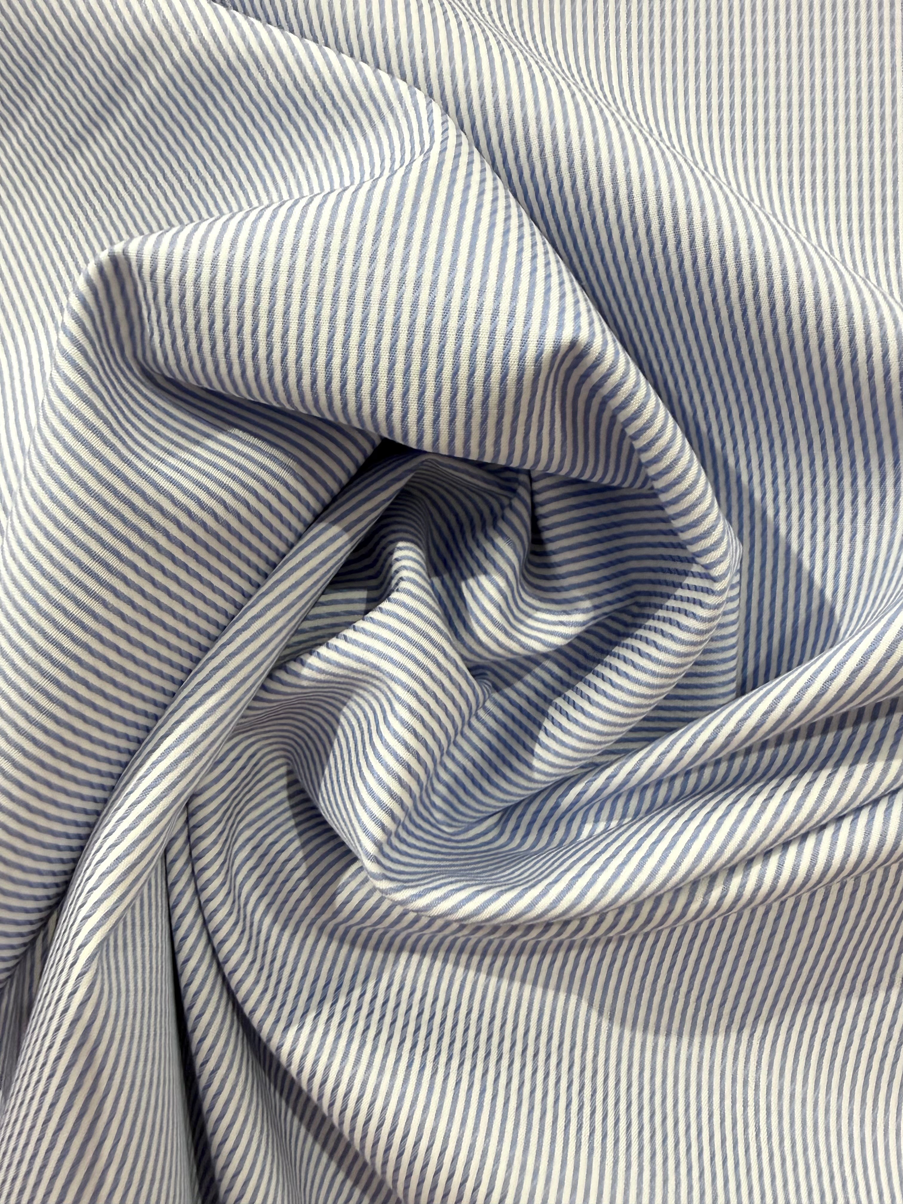 Ex Designer Deadstock Stripe Cotton - Pale Blue