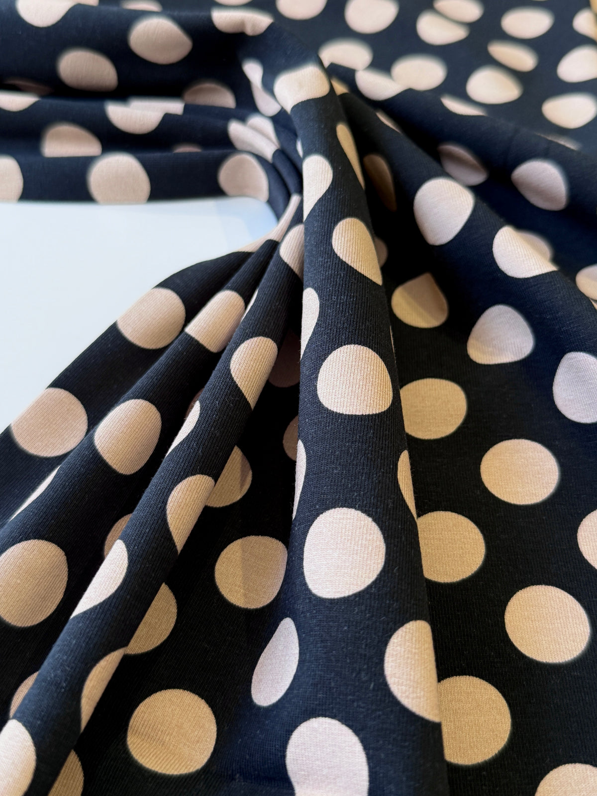 Black And Biscuit Polka Spots Cotton Jersey By Stof Of Denmark