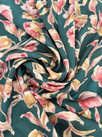 Vintage Blooms Viscose Satin - Teal