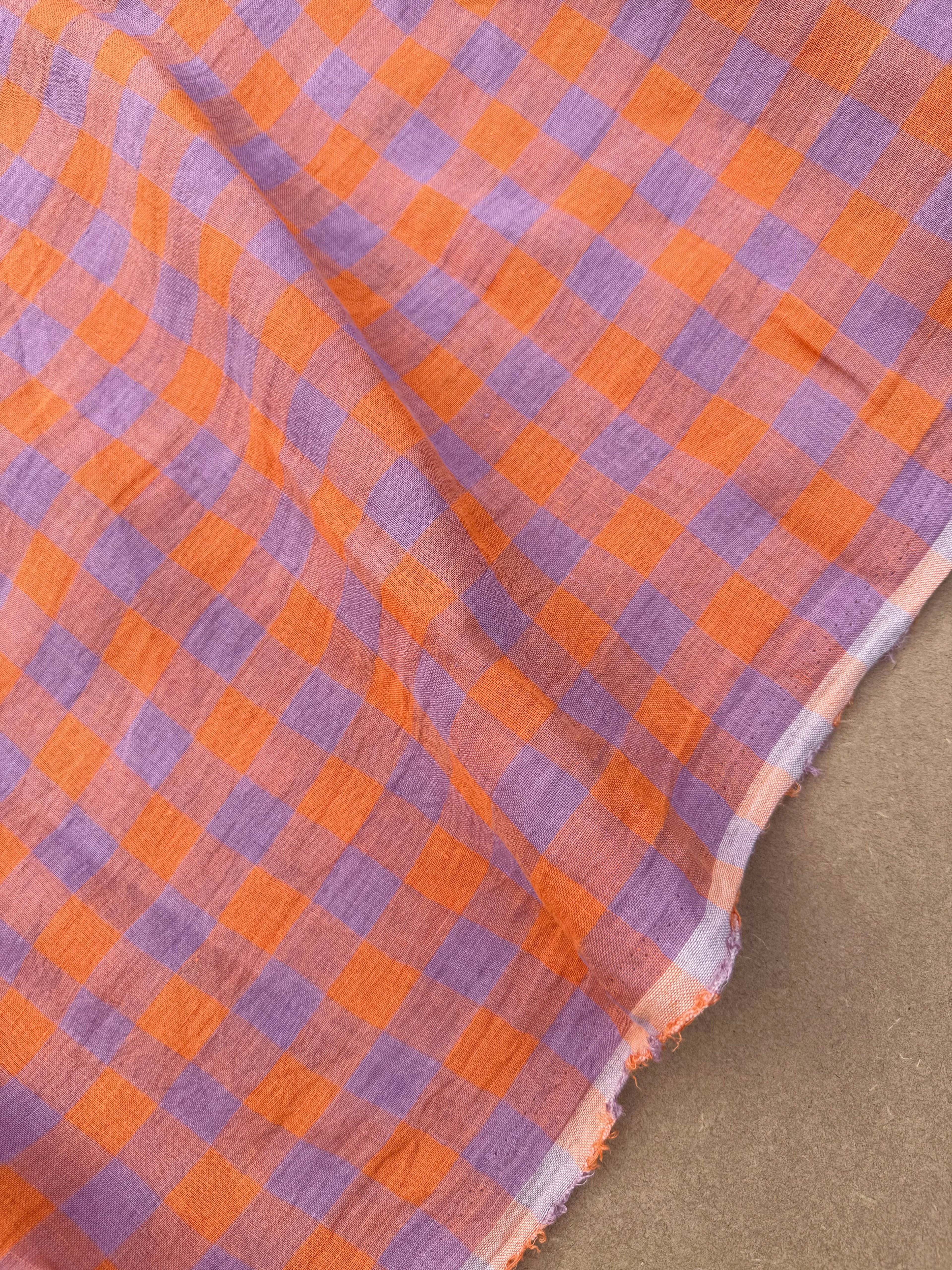 Gallery Gingham Laundered Pure Linen - Tangerine - By Lady McElroy