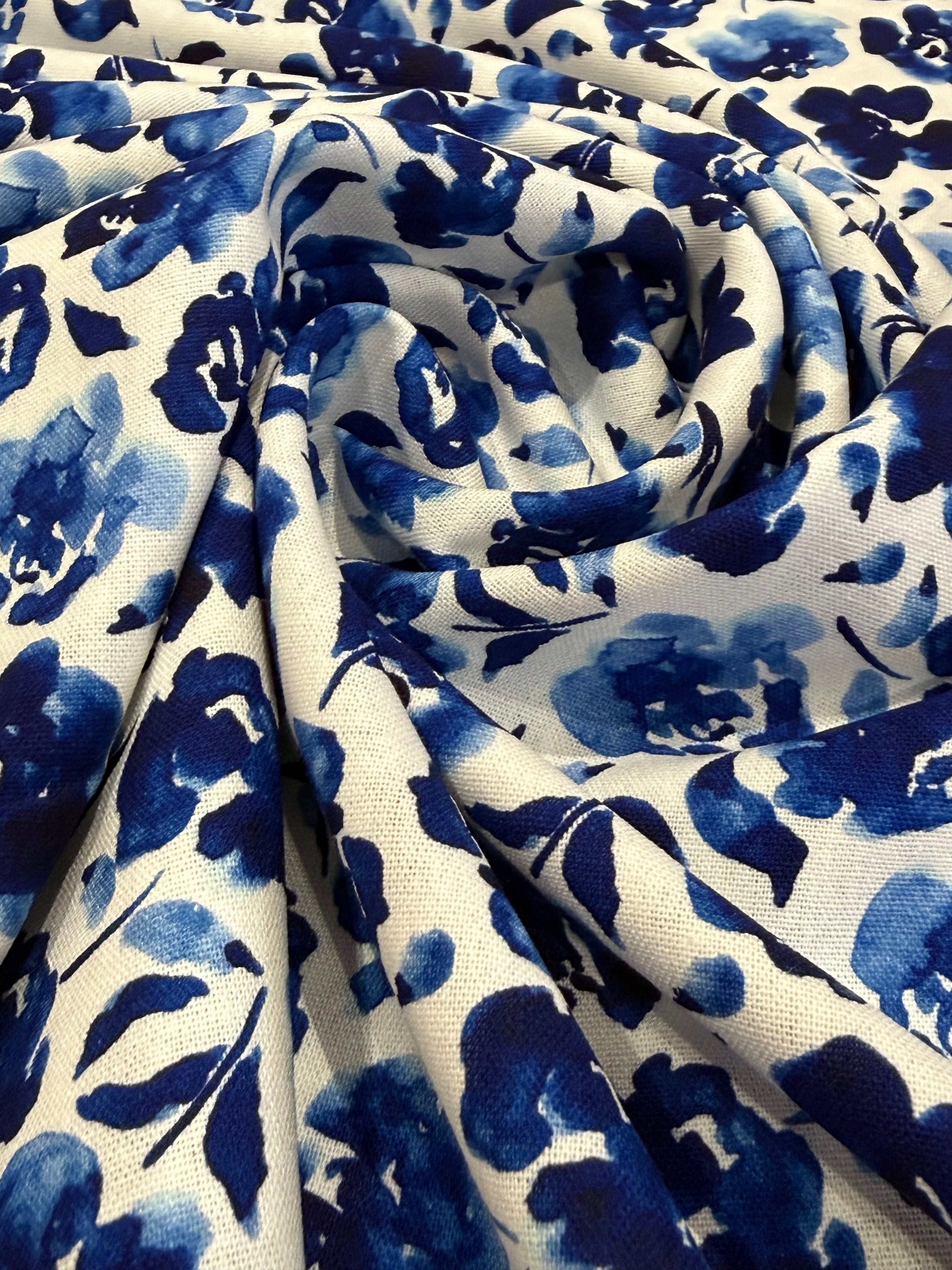 Painterly Flowers Viscose Linen Blend