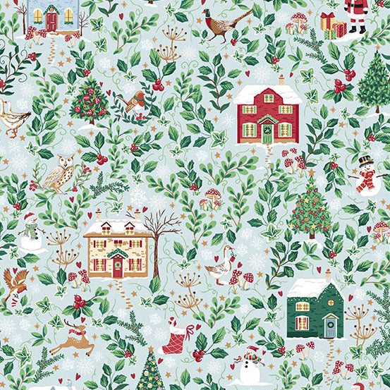 Cottages Blue MU240B - Country Christmas By Makower UK