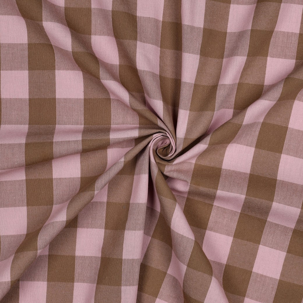 Light Pink And Brown Cotton Yarn Dyed Check